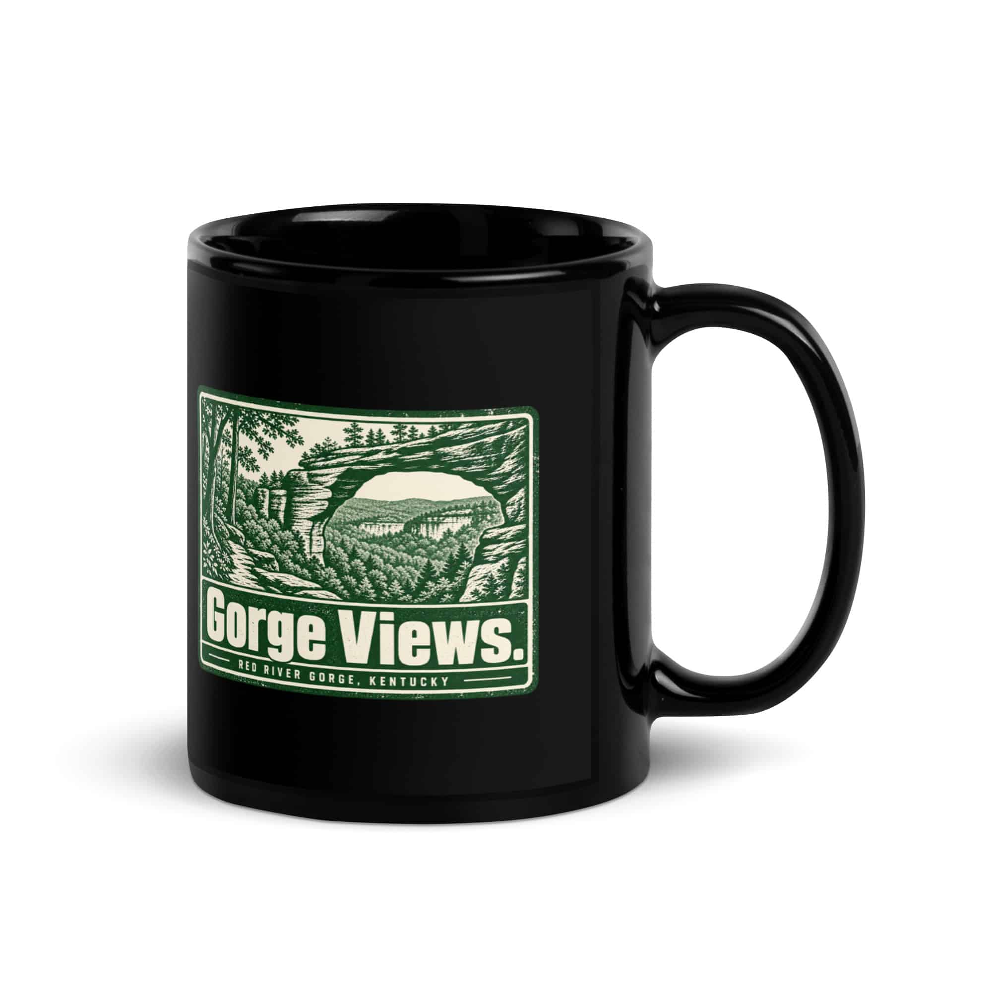 Red River Gorge Black Coffee Mug: Gorge Views, Forest Stamp