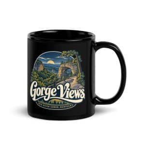 Red River Gorge Black Coffee Mug: Gorge Views, Woodland Arch Typography, product view 1
