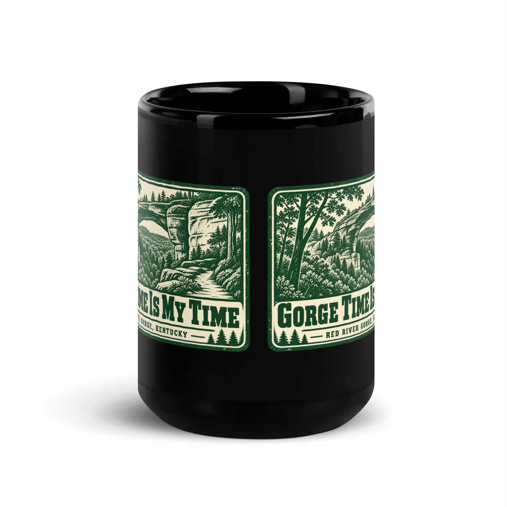 Red River Gorge Black Coffee Mug: Gorge Time Is My Time, Forest Stamp
