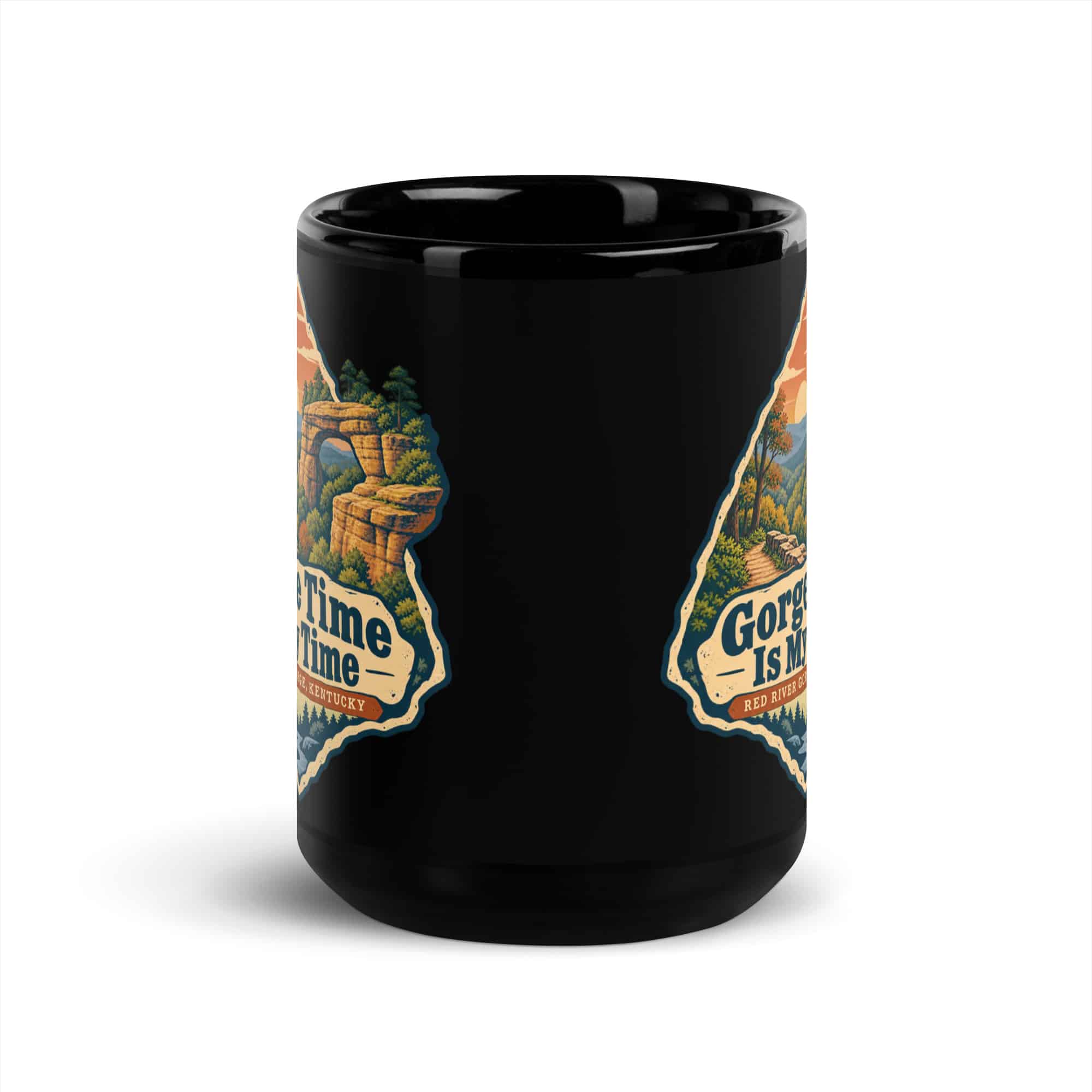 Red River Gorge Black Coffee Mug: Gorge Time Is My Time, Sunset Arch Badge