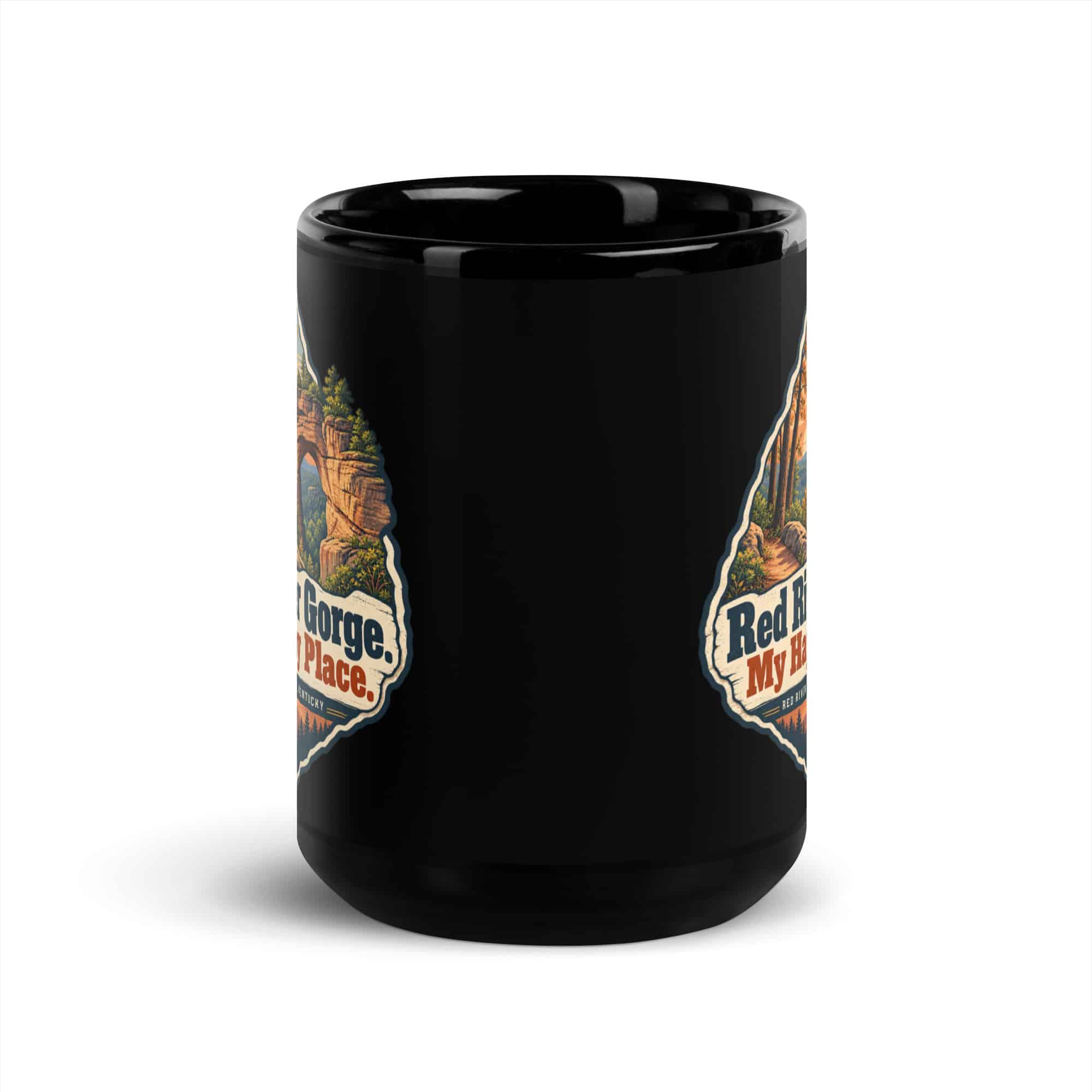 Red River Gorge Black Coffee Mug: Red River Gorge. My Happy Place, Sunset Arch Badge