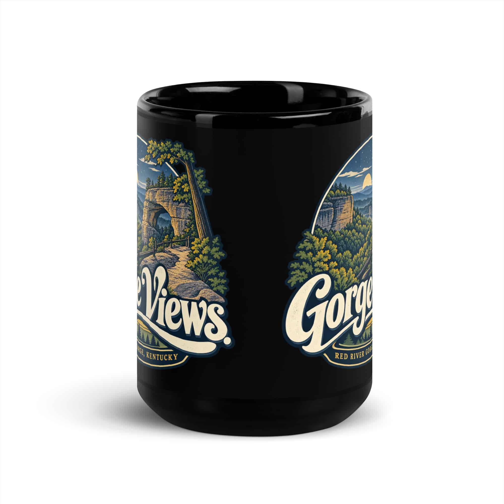 Red River Gorge Black Coffee Mug: Gorge Views, Woodland Arch Typography