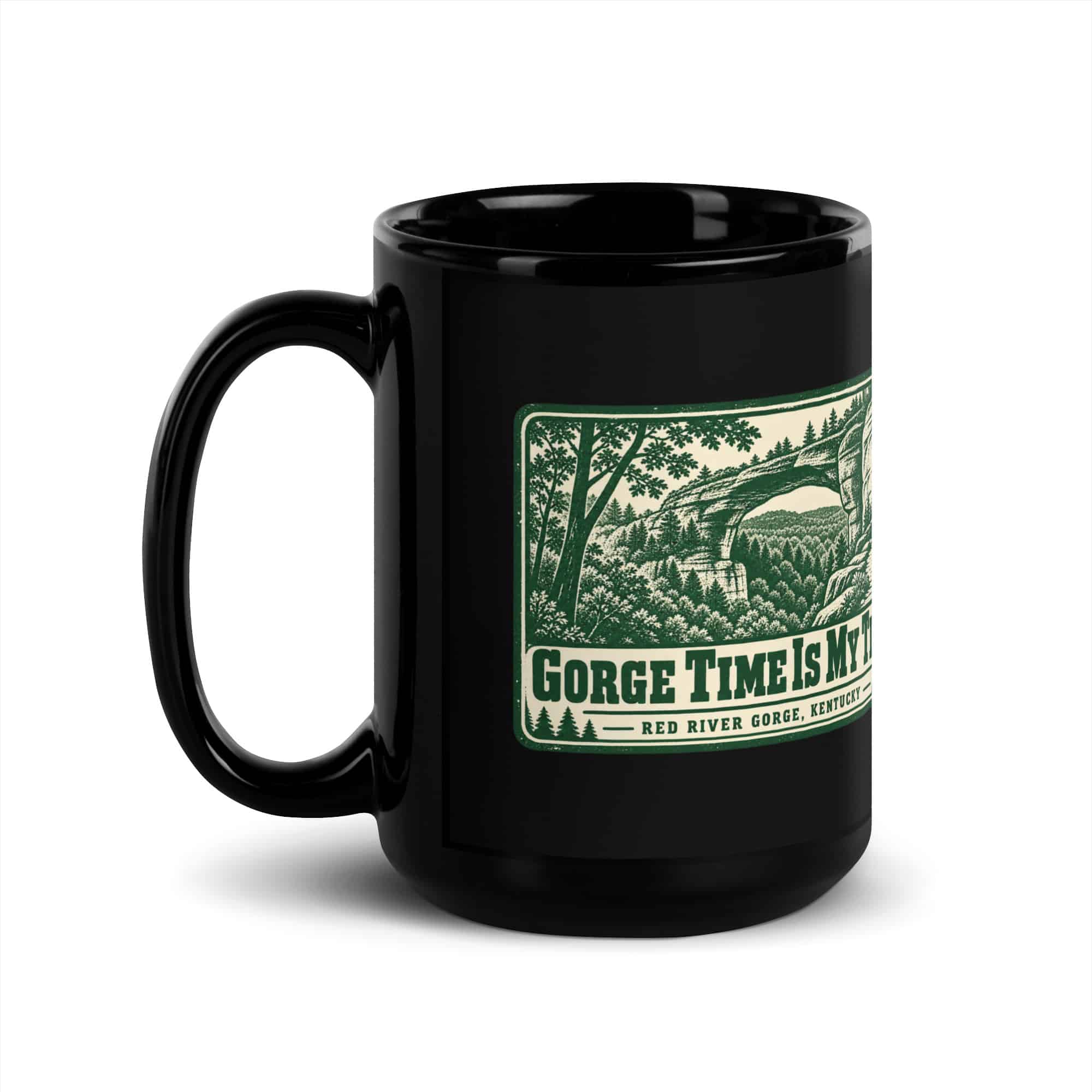 Red River Gorge Black Coffee Mug: Gorge Time Is My Time, Forest Stamp