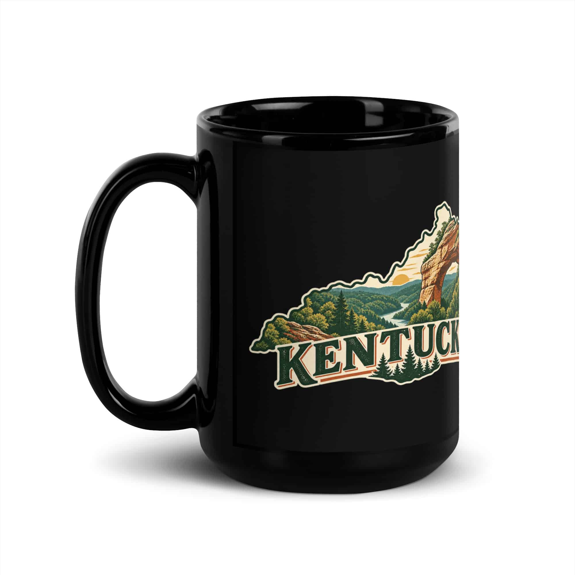 Kentucky Black Coffee Mug: Sandstone Arch State Silhouette