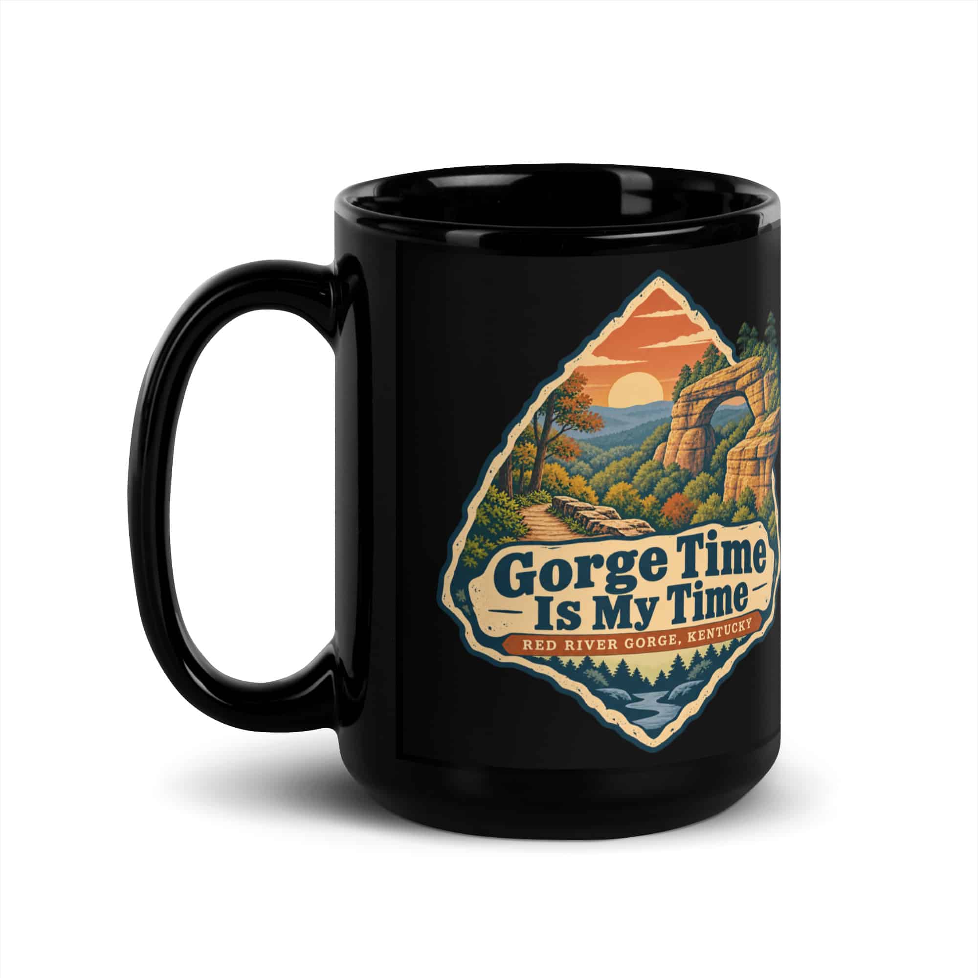 Red River Gorge Black Coffee Mug: Gorge Time Is My Time, Sunset Arch Badge