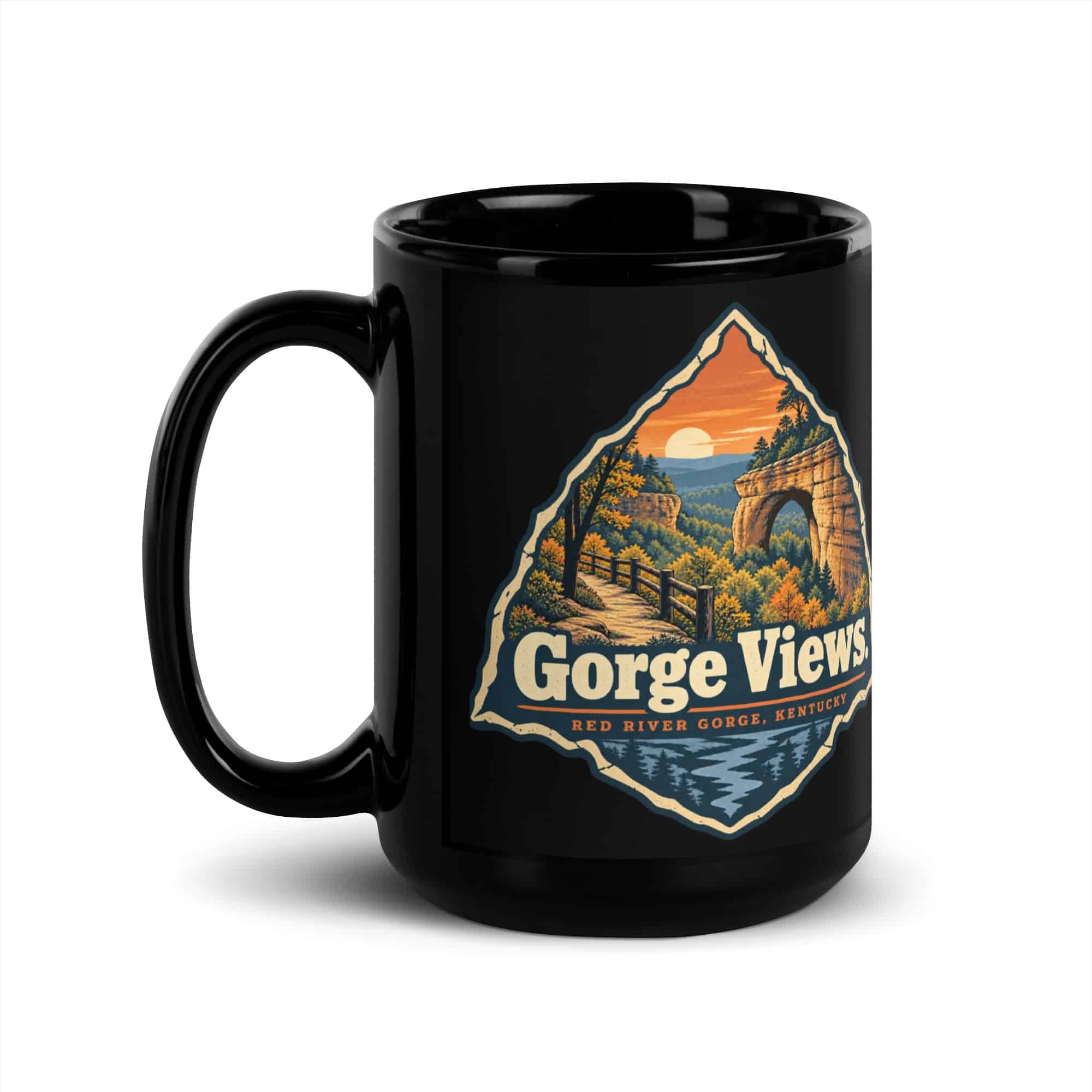 Red River Gorge Black Coffee Mug: Gorge Views, Sunset Arch Badge
