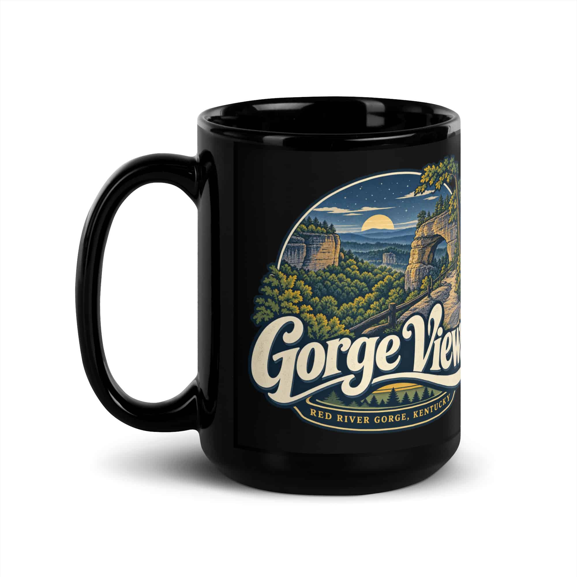 Red River Gorge Black Coffee Mug: Gorge Views, Woodland Arch Typography