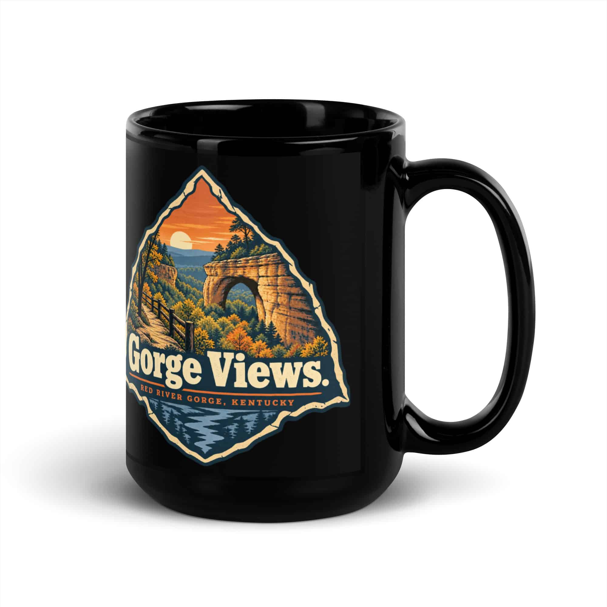 Red River Gorge Black Coffee Mug: Gorge Views, Sunset Arch Badge