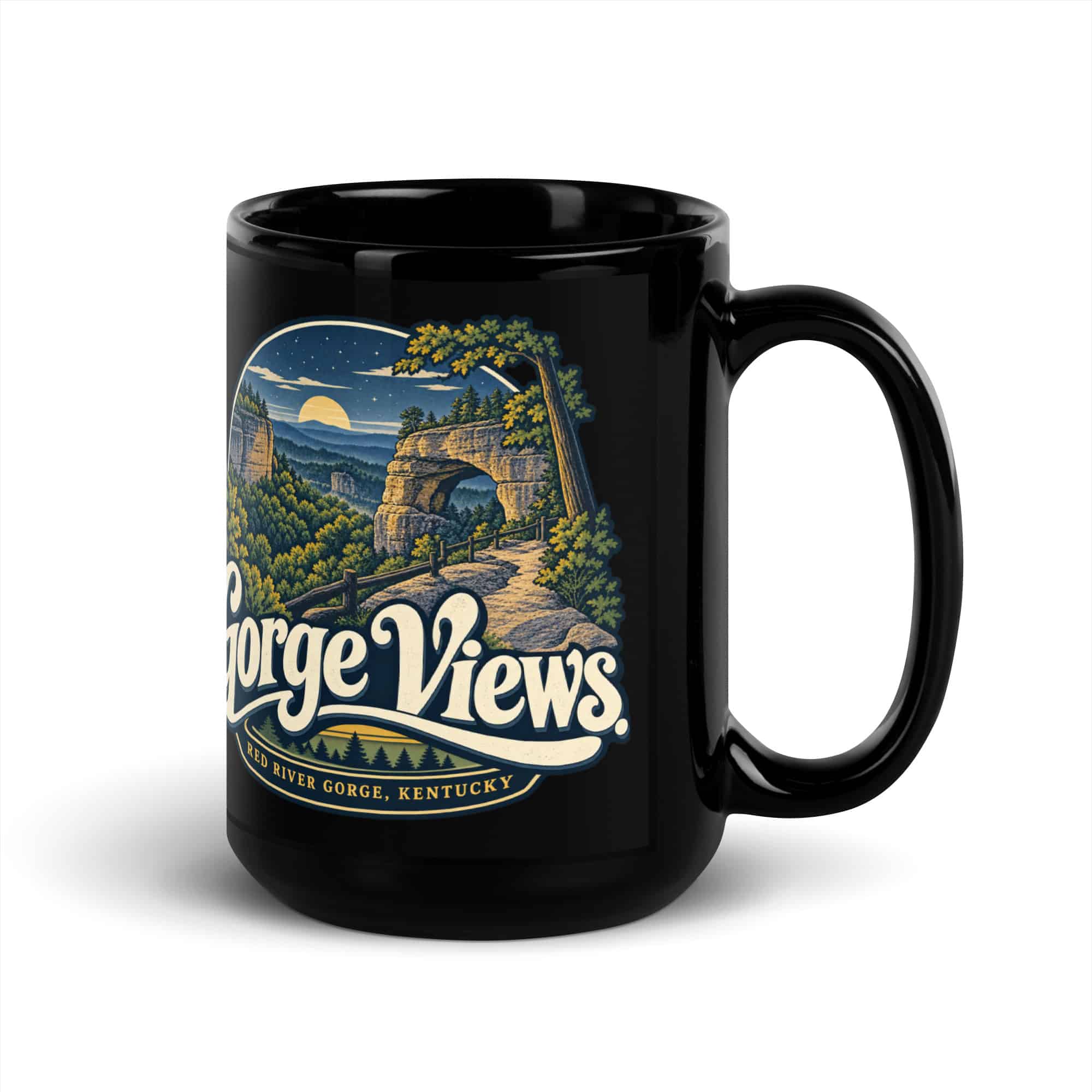 Red River Gorge Black Coffee Mug: Gorge Views, Woodland Arch Typography
