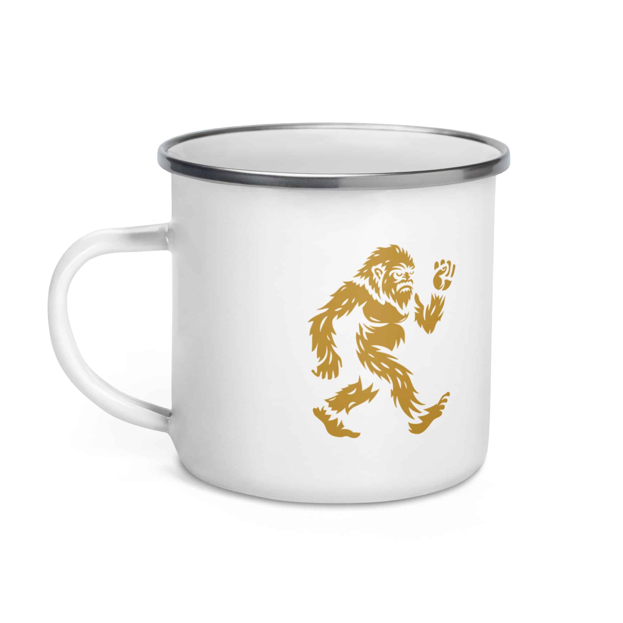Gold Bigfoot by Chase Patrick Myers Enamel Camp Mug