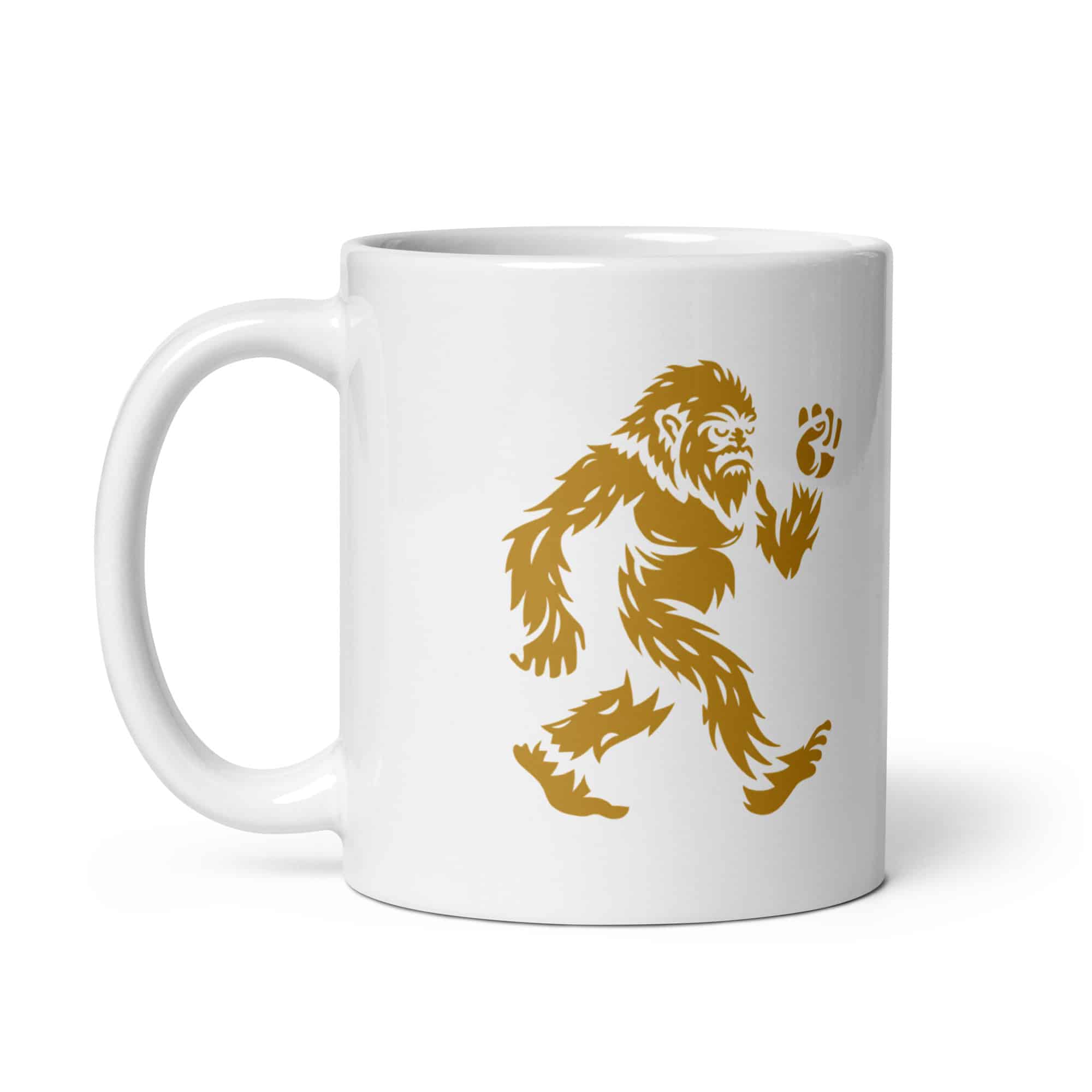 Gold Bigfoot by Chase Patrick Myers White Ceramic Coffee Mug