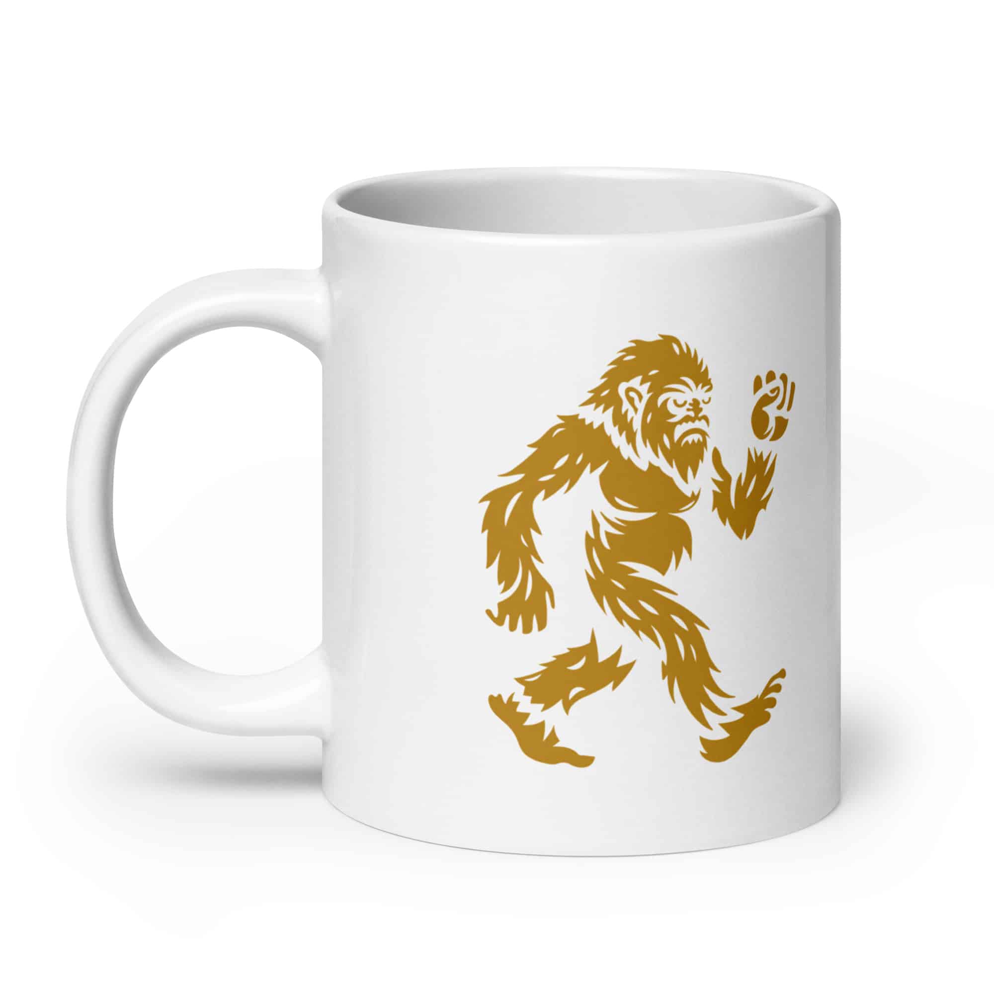 Gold Bigfoot by Chase Patrick Myers White Ceramic Coffee Mug
