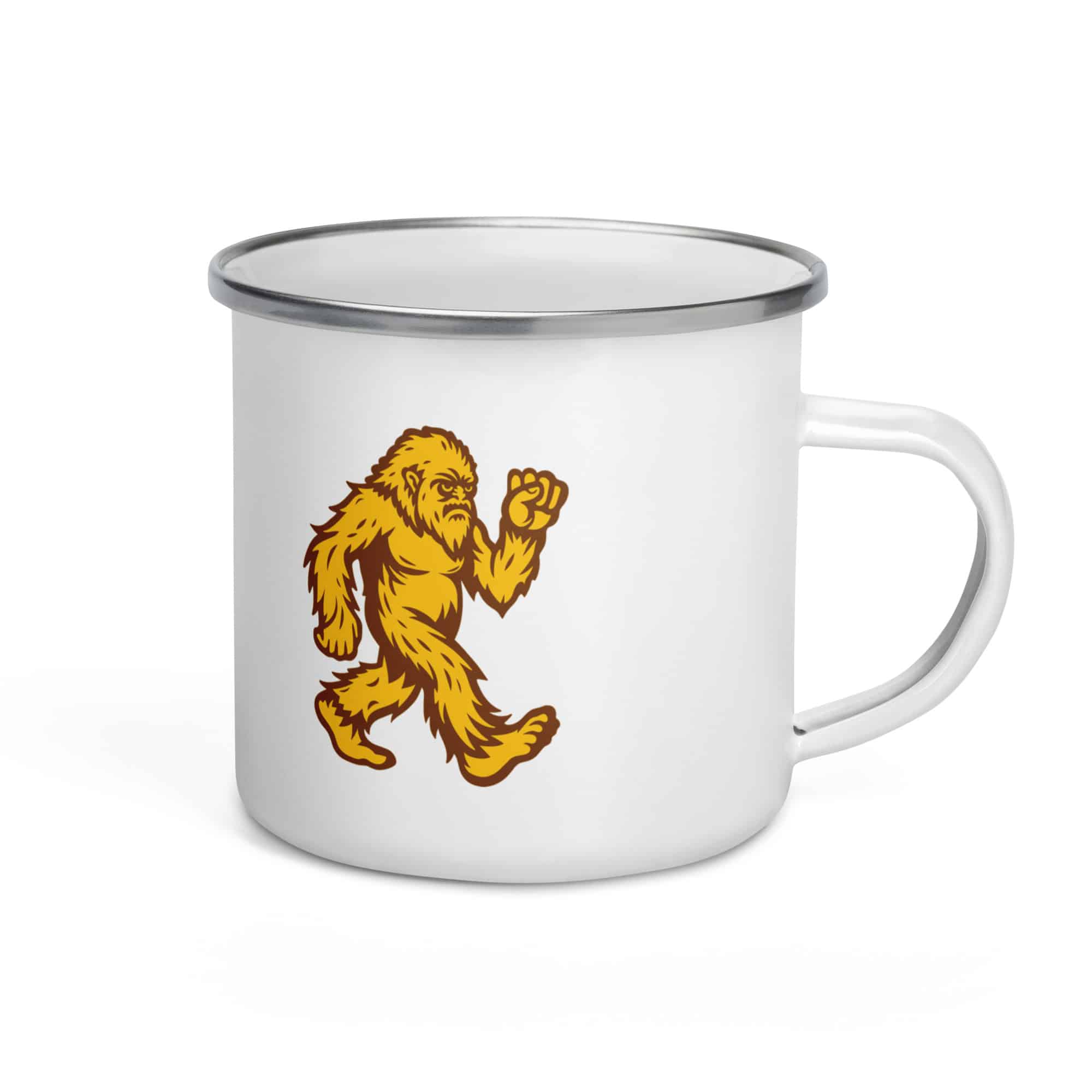 Original Gold and Brown Bigfoot by Chase Patrick Myers Enamel Camp Mug