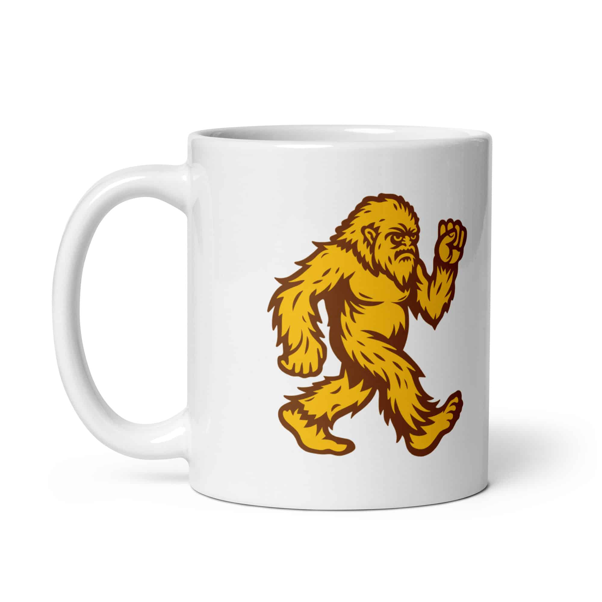 Original Gold and Brown Bigfoot by Chase Patrick Myers White Ceramic Coffee Mug