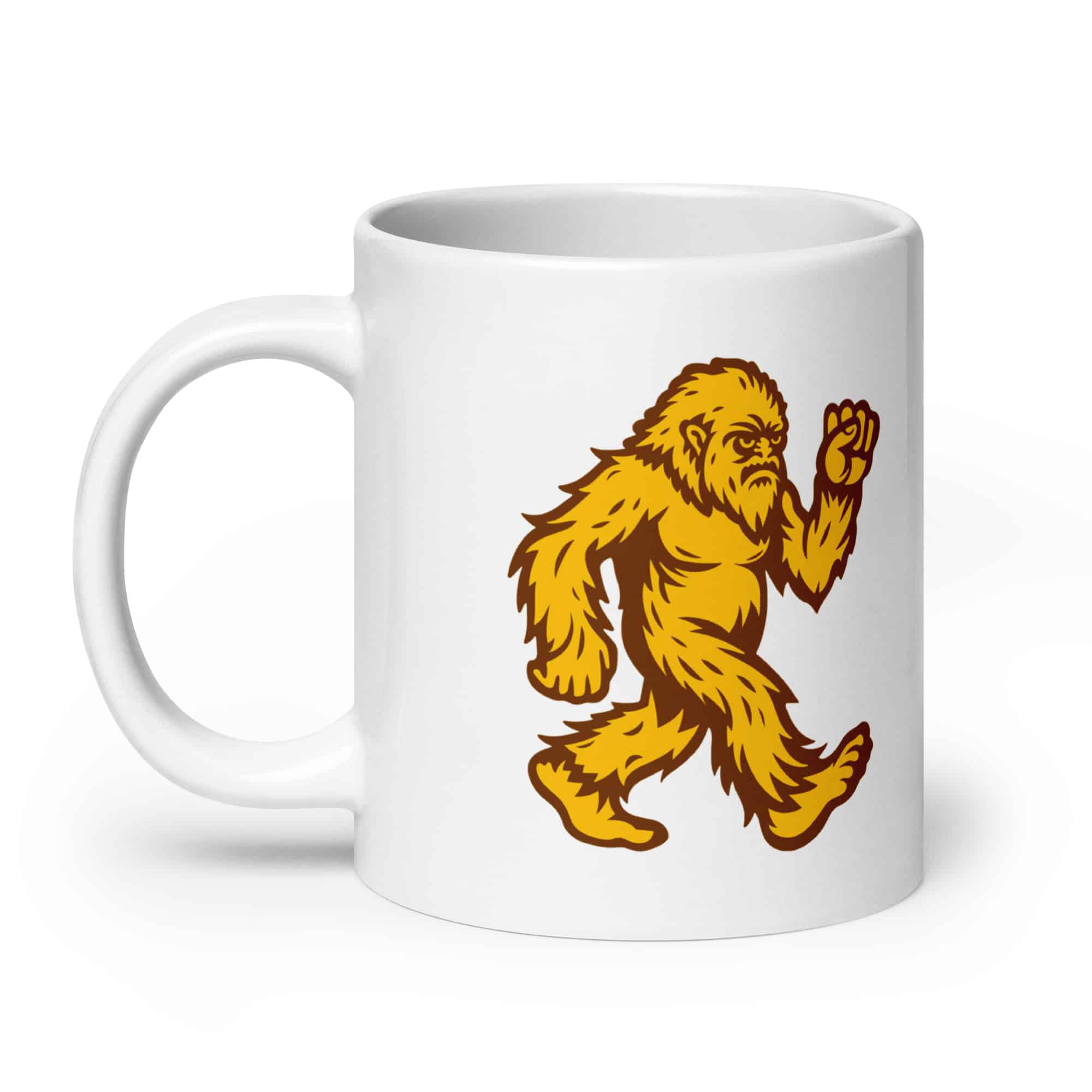 Original Gold and Brown Bigfoot by Chase Patrick Myers White Ceramic Coffee Mug