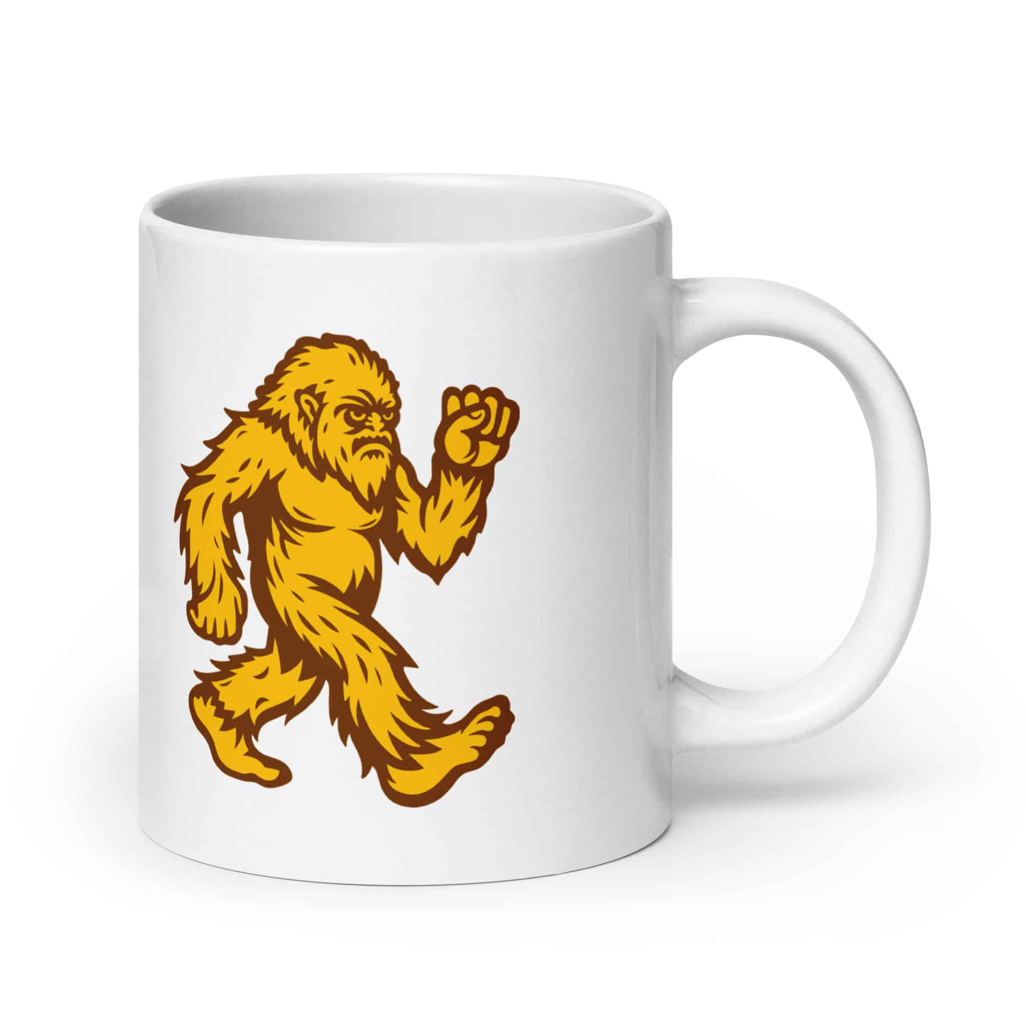 Original Gold and Brown Bigfoot by Chase Patrick Myers White Ceramic Coffee Mug