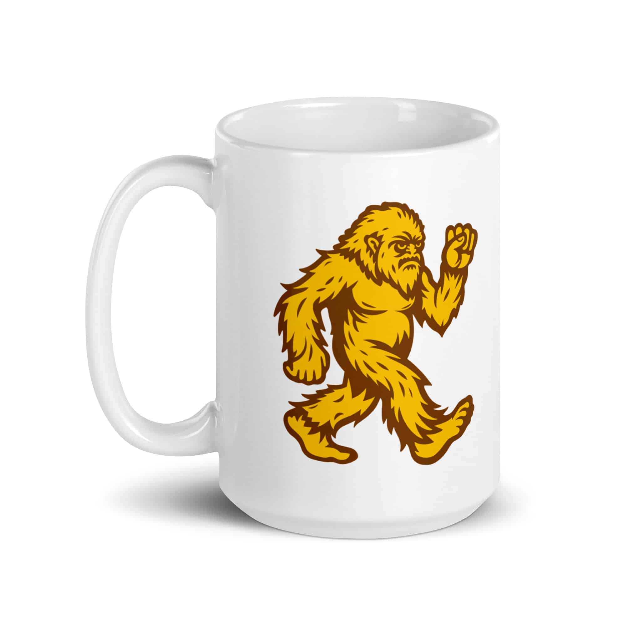 Original Gold and Brown Bigfoot by Chase Patrick Myers White Ceramic Coffee Mug