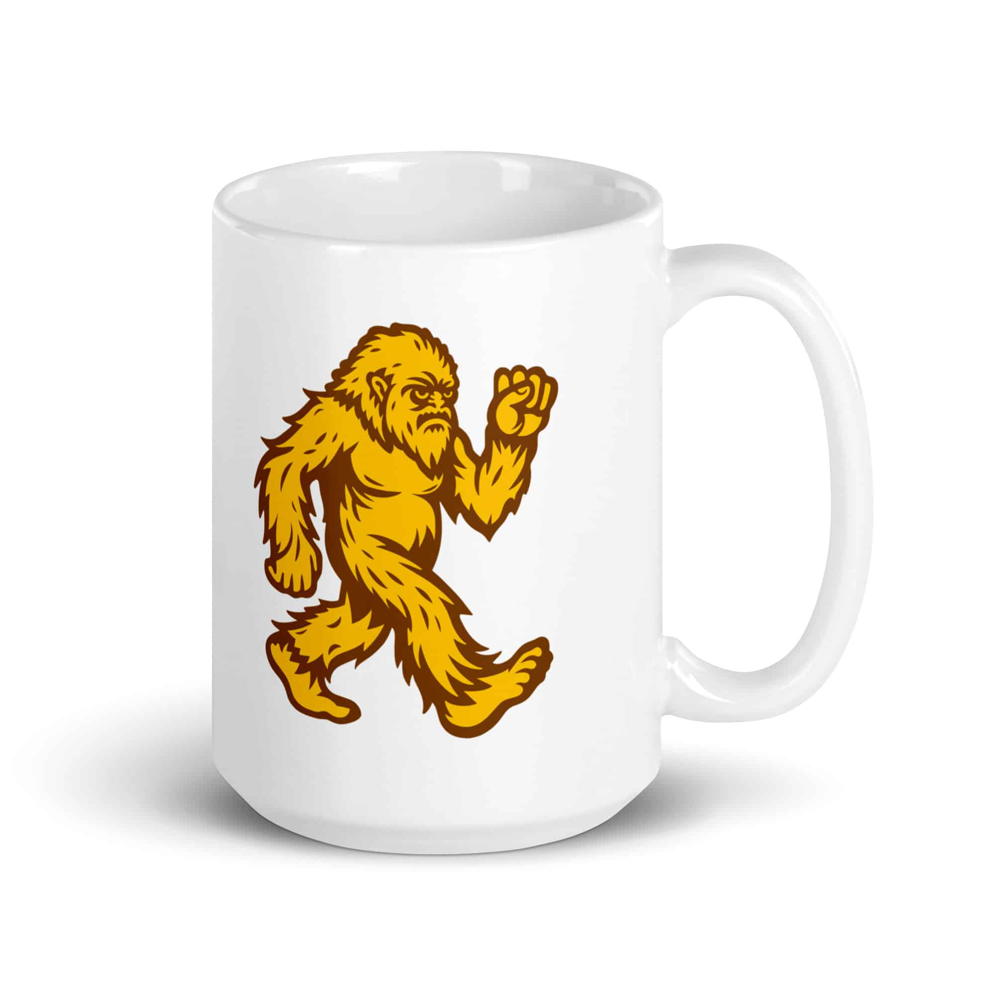 Original Gold and Brown Bigfoot by Chase Patrick Myers White Ceramic Coffee Mug