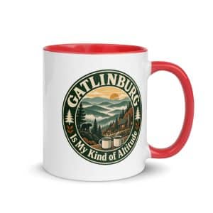 Gatlinburg and the Smokies Color Inside Coffee Mug: Gatlinburg Is My Kind of Altitude, Vintage Round Badge - 11 oz - Main