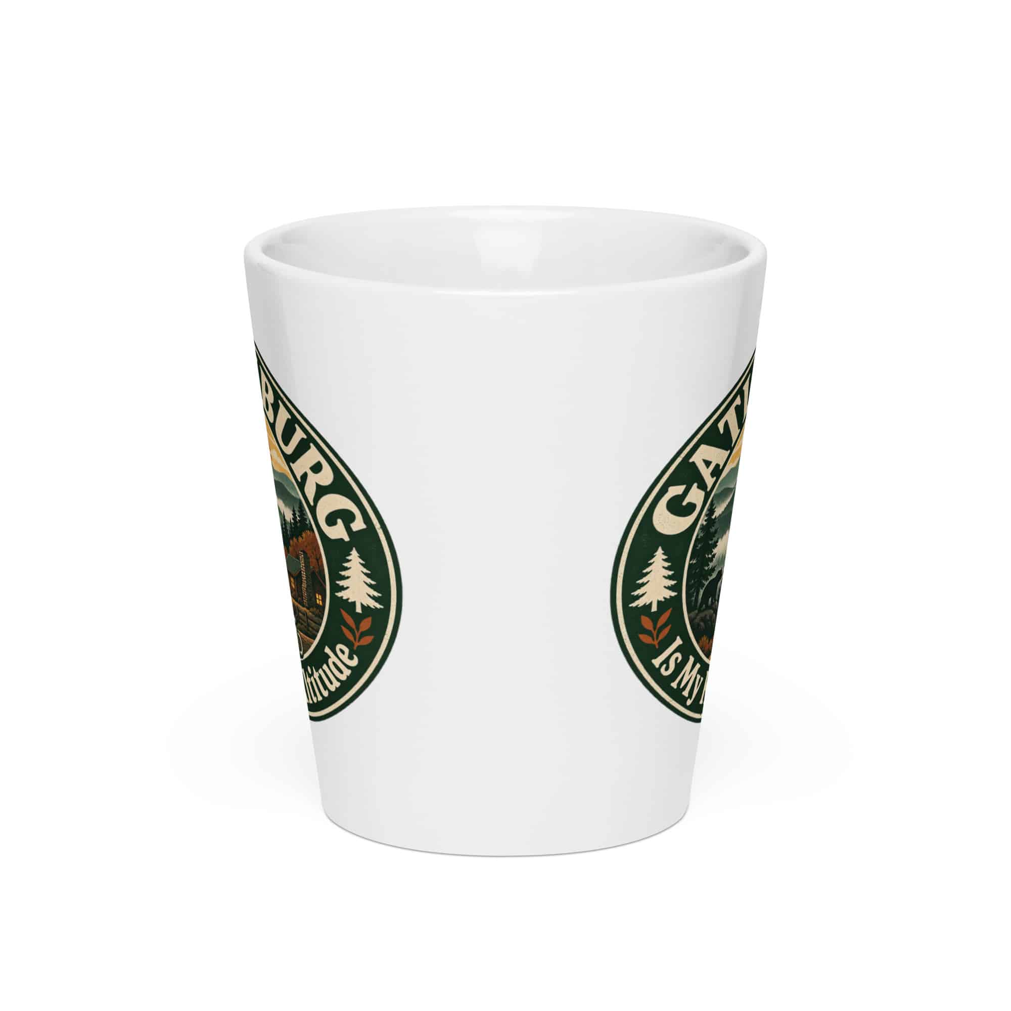 Gatlinburg and the Smokies Latte Mug: Gatlinburg Is My Kind of Altitude, Vintage Round Badge
