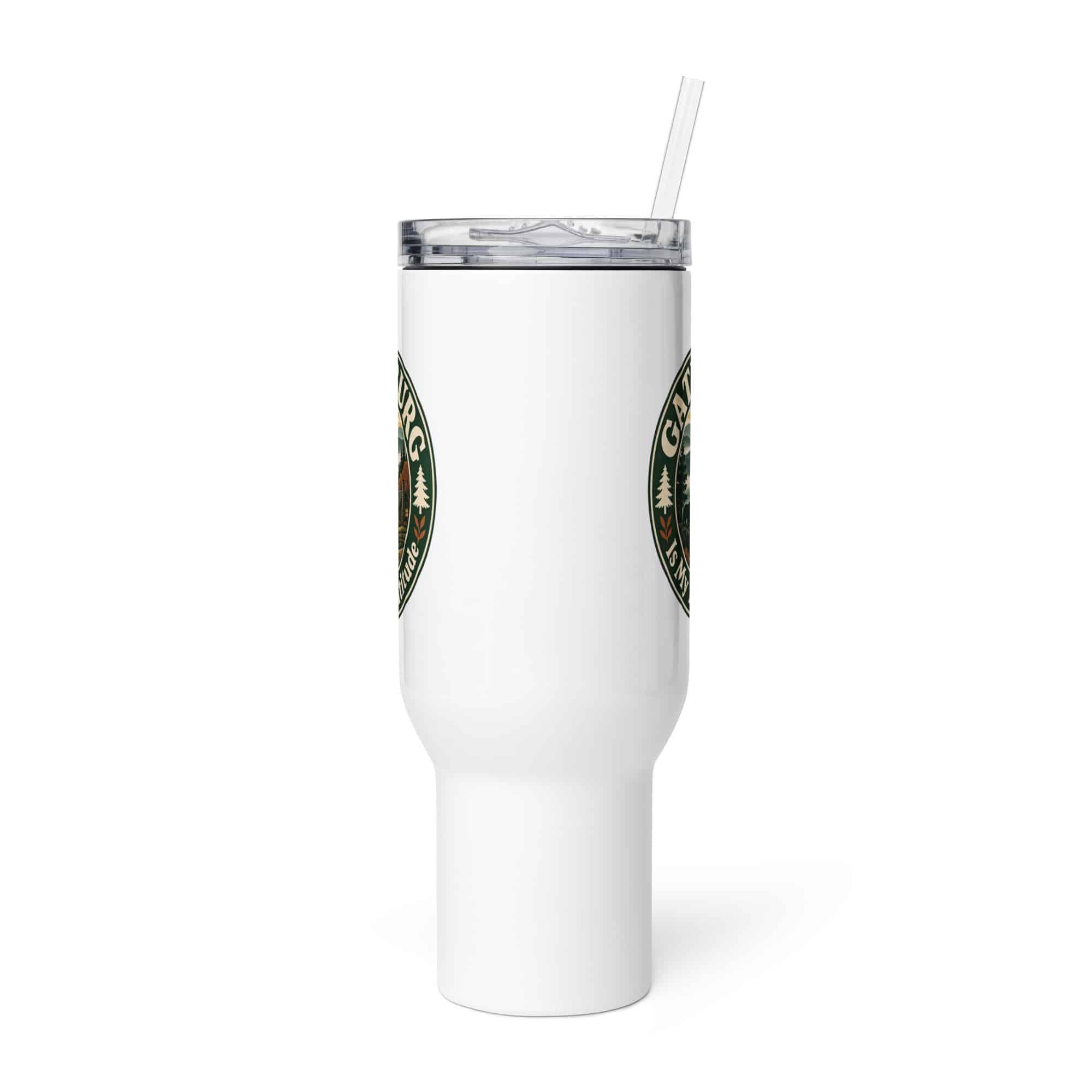 Gatlinburg and the Smokies Travel Mug: Gatlinburg Is My Kind of Altitude, Vintage Round Badge