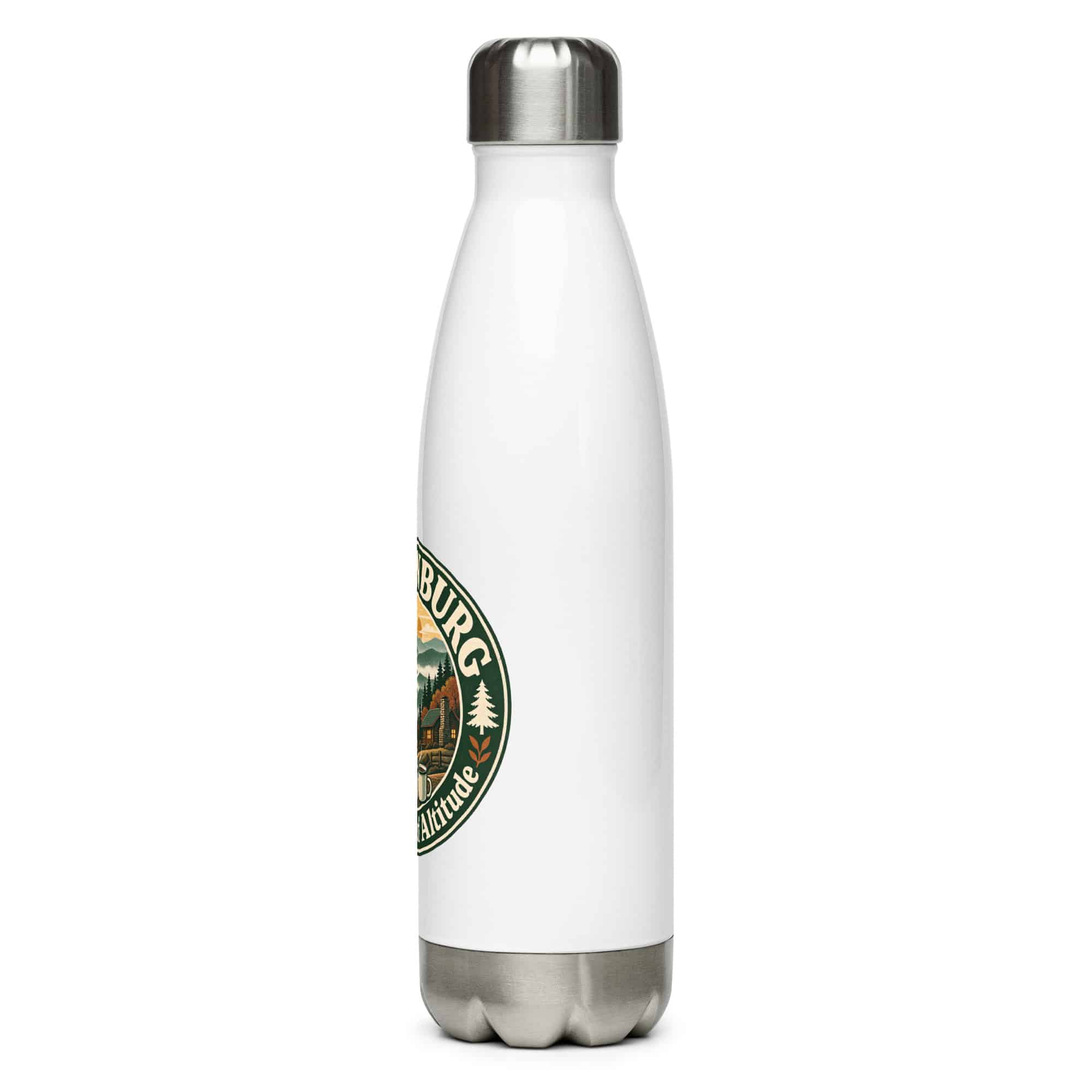 Gatlinburg and the Smokies Stainless Steel Water Bottle: Gatlinburg Is My Kind of Altitude, Vintage Round Badge