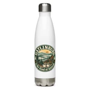 Gatlinburg and the Smokies Stainless Steel Water Bottle: Gatlinburg Is My Kind of Altitude, Vintage Round Badge - 17 oz - Main