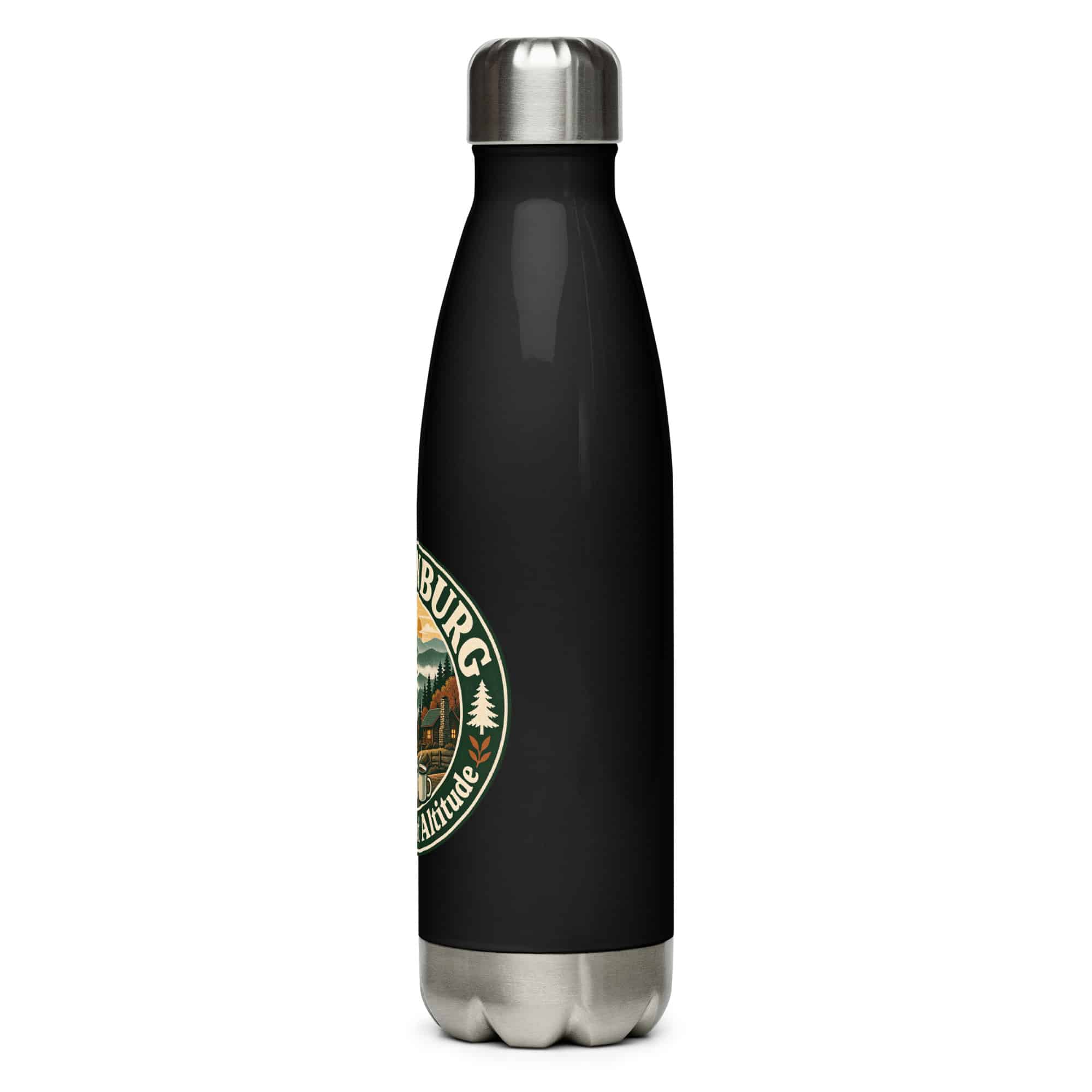 Gatlinburg and the Smokies Stainless Steel Water Bottle: Gatlinburg Is My Kind of Altitude, Vintage Round Badge
