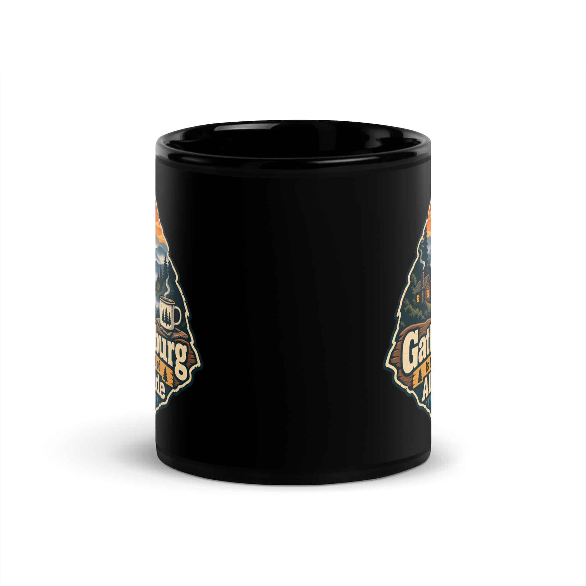 Gatlinburg and the Smokies Black Coffee Mug: Gatlinburg Is My Kind of Altitude, Scenic Shield Badge