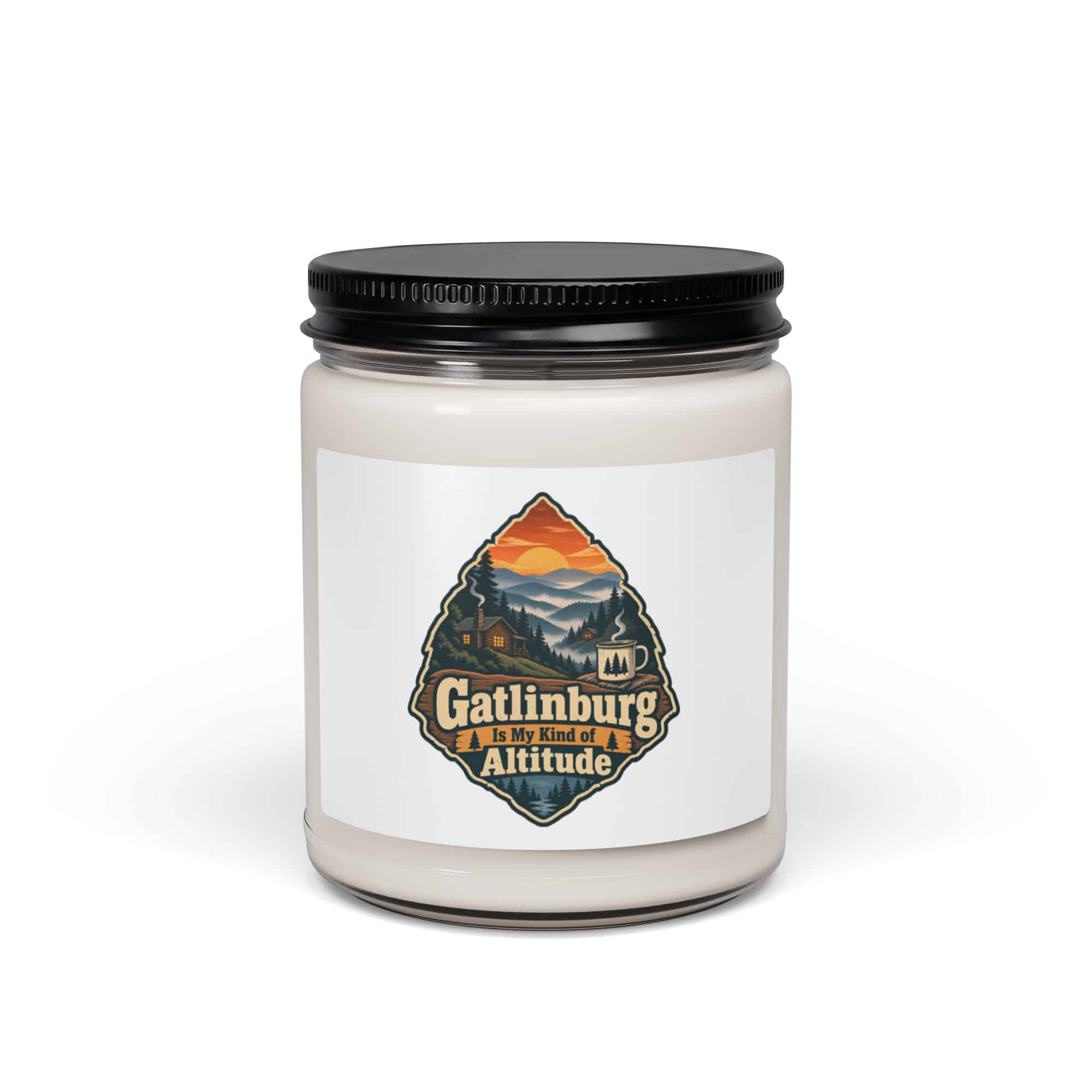 Gatlinburg and the Smokies Soy Wax Candle: Gatlinburg Is My Kind of Altitude, Scenic Shield Badge