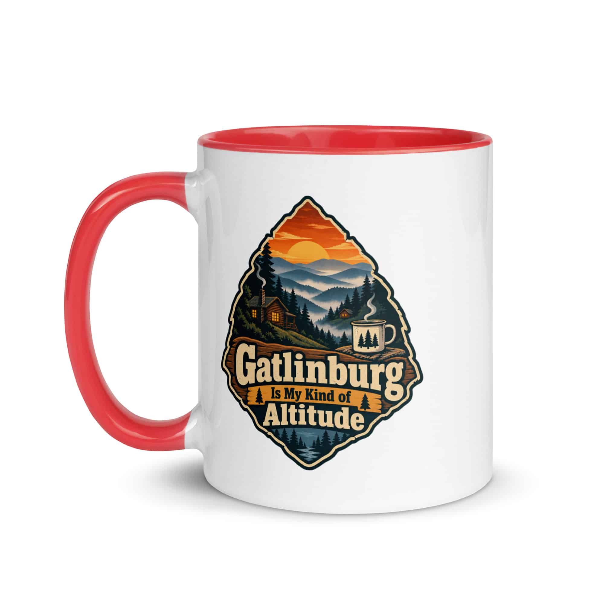 Gatlinburg and the Smokies Color Inside Coffee Mug: Gatlinburg Is My Kind of Altitude, Scenic Shield Badge