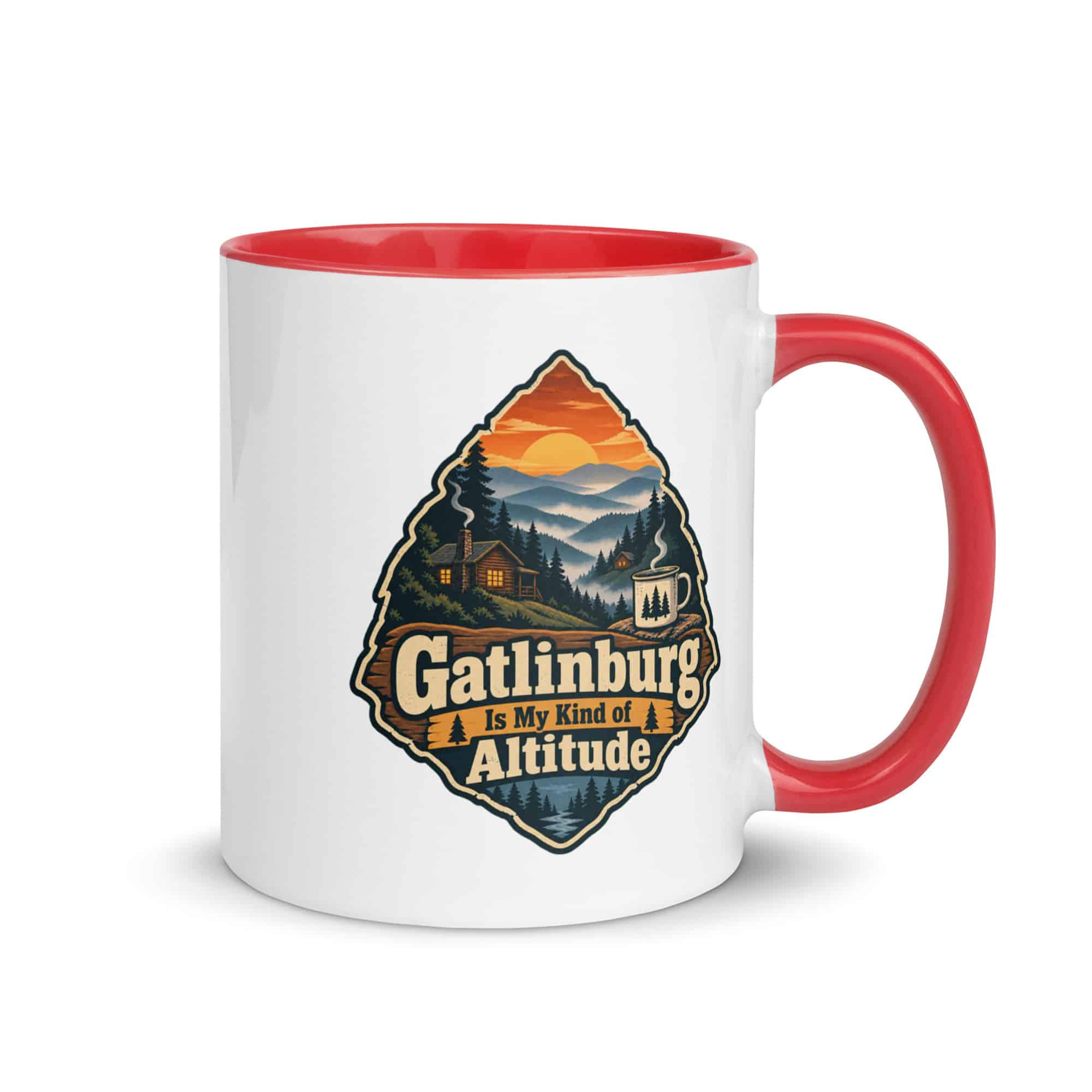 Gatlinburg and the Smokies Color Inside Coffee Mug: Gatlinburg Is My Kind of Altitude, Scenic Shield Badge