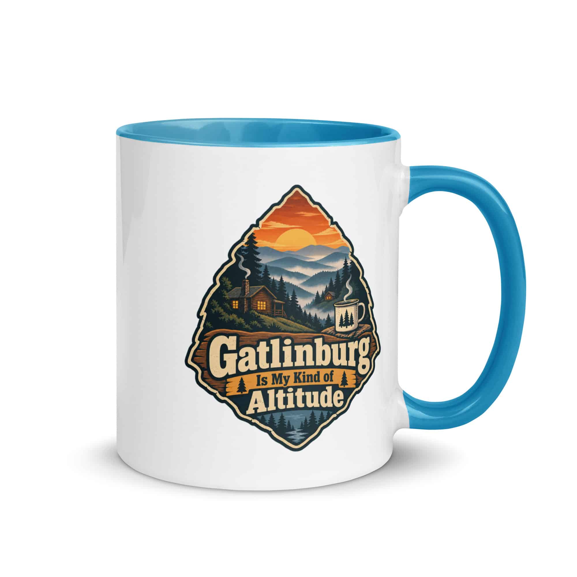 Gatlinburg and the Smokies Color Inside Coffee Mug: Gatlinburg Is My Kind of Altitude, Scenic Shield Badge