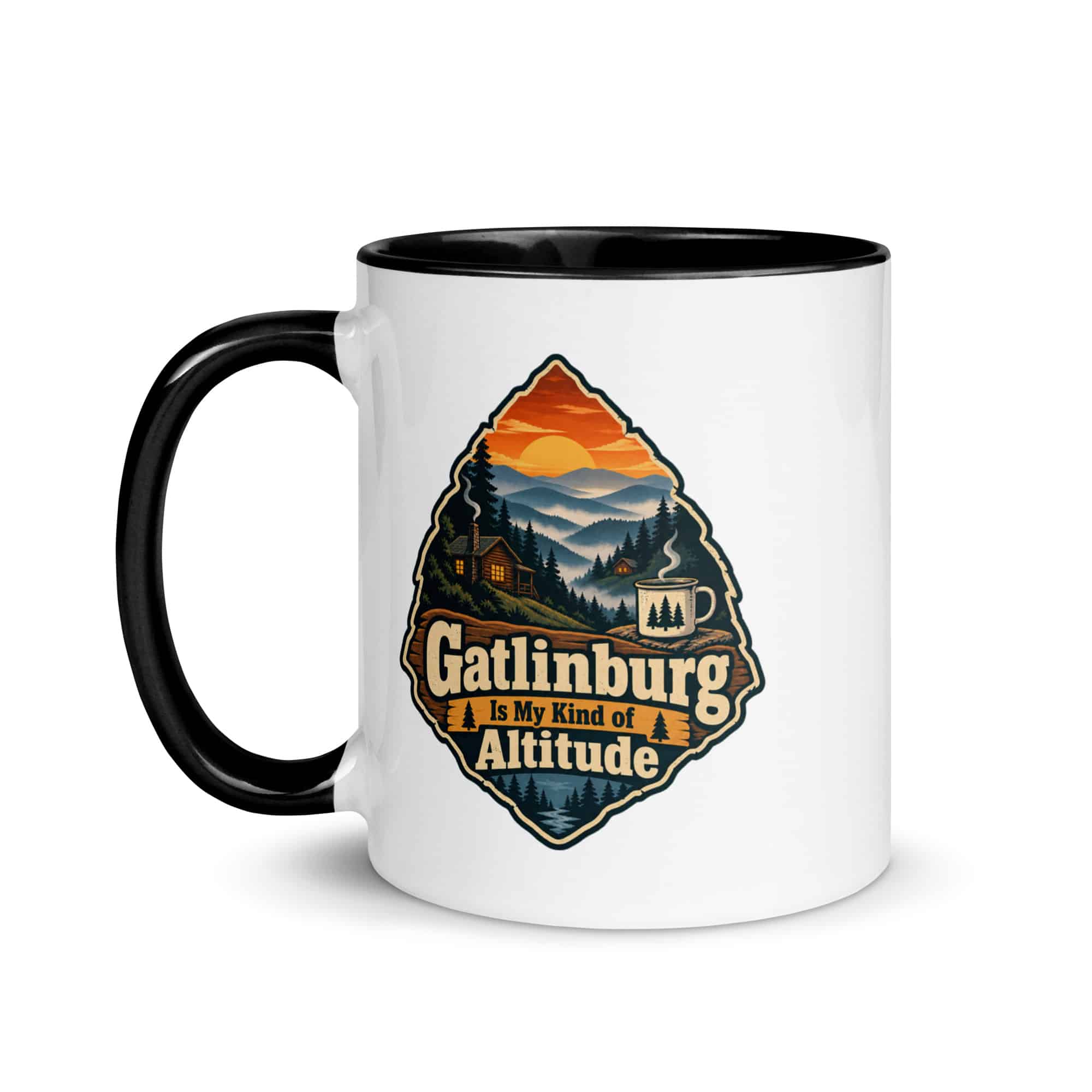 Gatlinburg and the Smokies Color Inside Coffee Mug: Gatlinburg Is My Kind of Altitude, Scenic Shield Badge