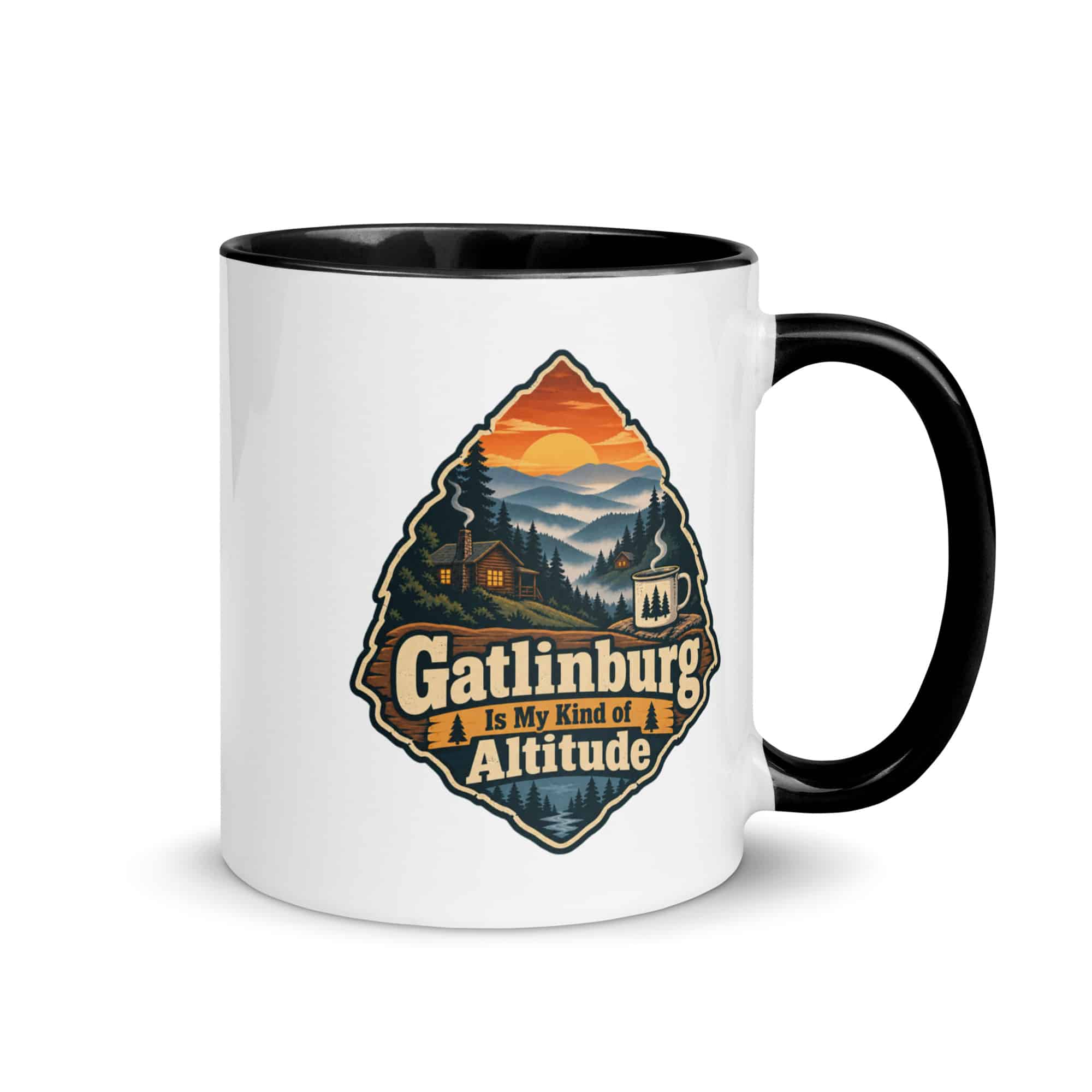 Gatlinburg and the Smokies Color Inside Coffee Mug: Gatlinburg Is My Kind of Altitude, Scenic Shield Badge