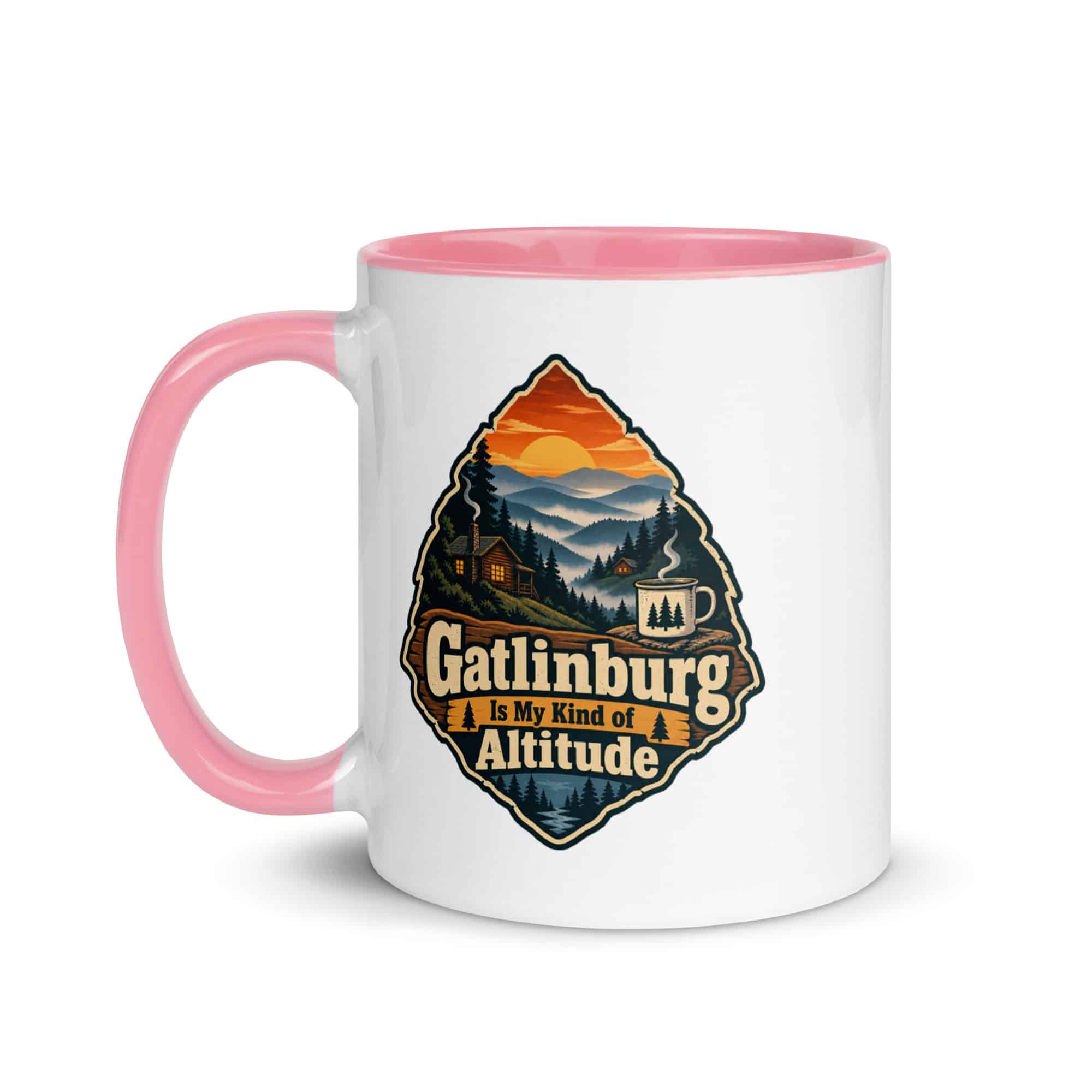 Gatlinburg and the Smokies Color Inside Coffee Mug: Gatlinburg Is My Kind of Altitude, Scenic Shield Badge