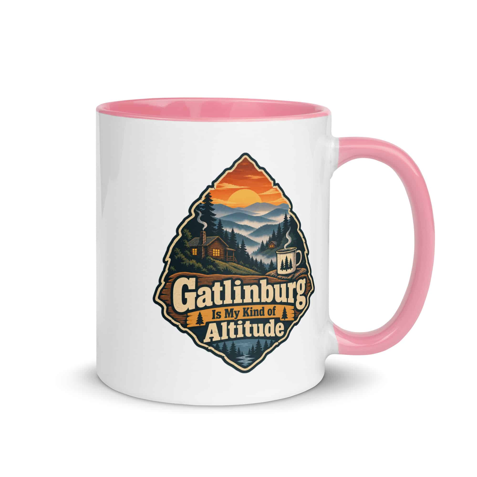 Gatlinburg and the Smokies Color Inside Coffee Mug: Gatlinburg Is My Kind of Altitude, Scenic Shield Badge