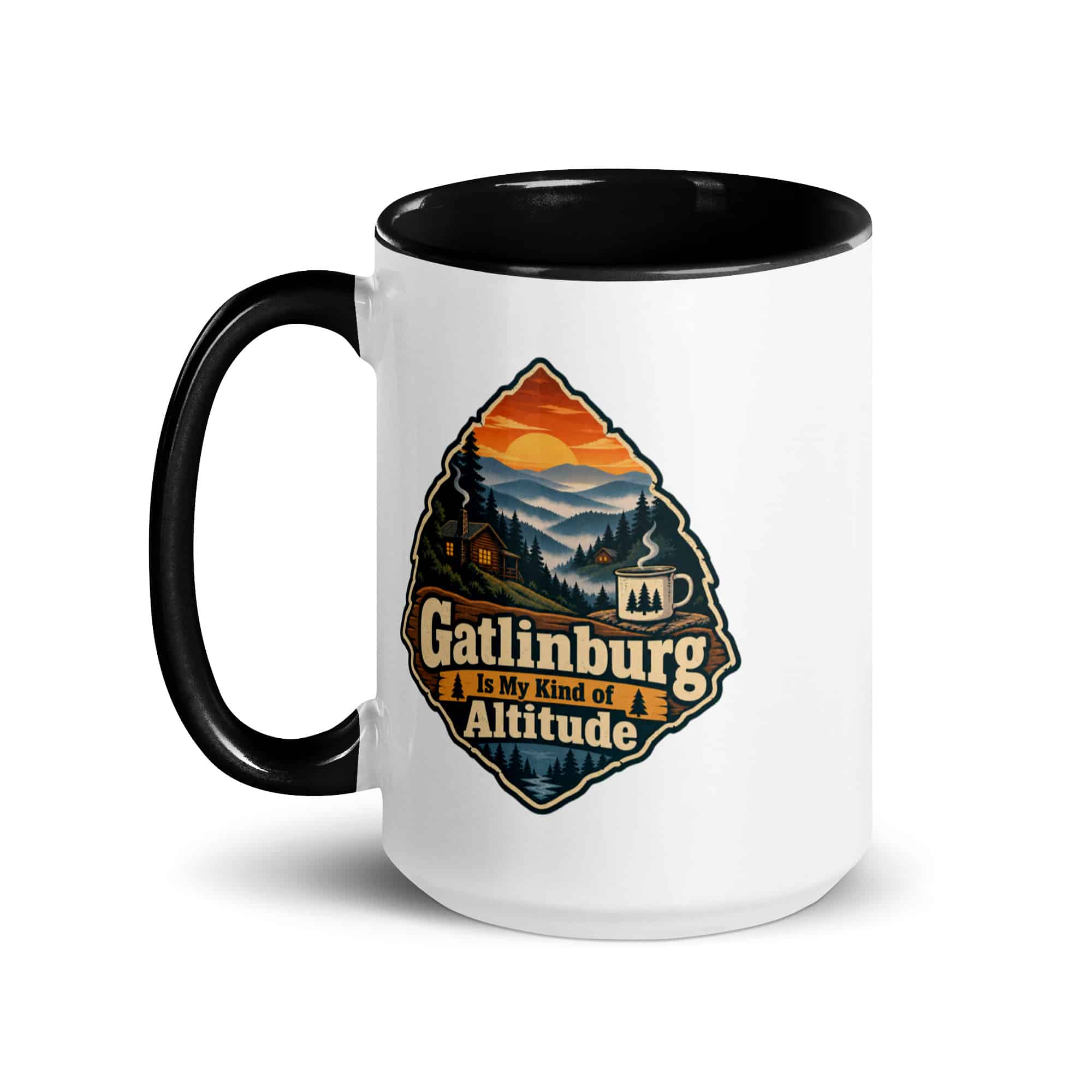 Gatlinburg and the Smokies Color Inside Coffee Mug: Gatlinburg Is My Kind of Altitude, Scenic Shield Badge