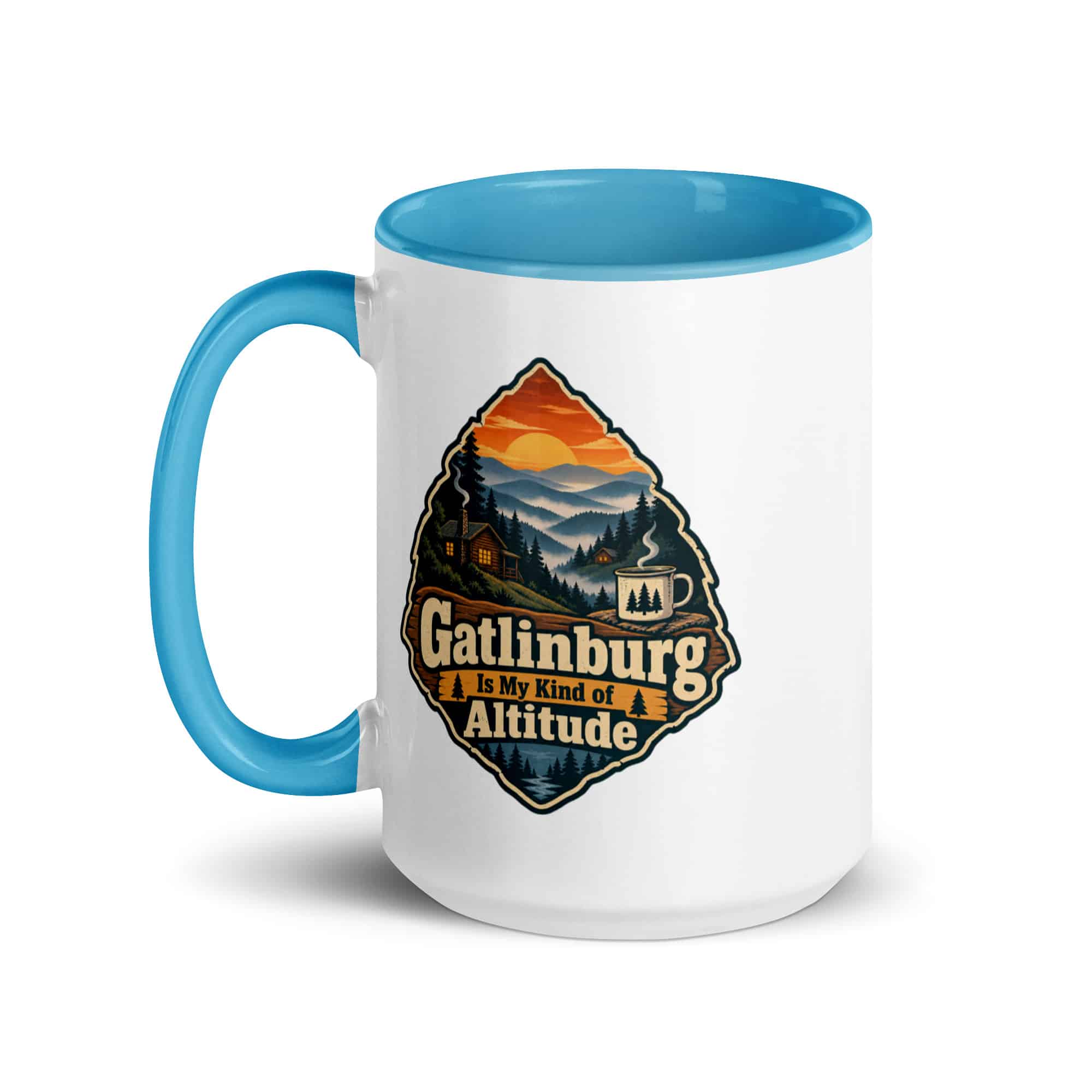 Gatlinburg and the Smokies Color Inside Coffee Mug: Gatlinburg Is My Kind of Altitude, Scenic Shield Badge