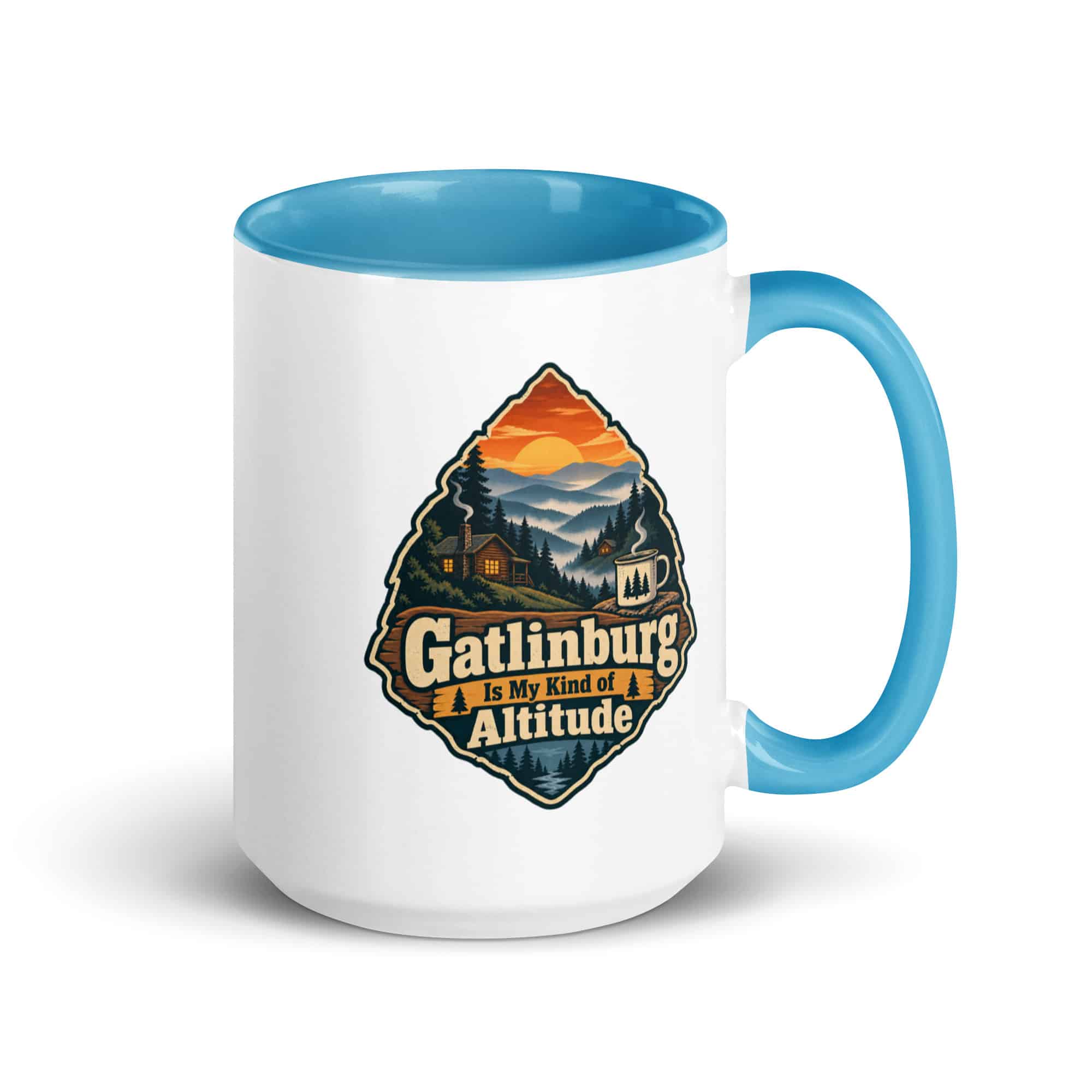 Gatlinburg and the Smokies Color Inside Coffee Mug: Gatlinburg Is My Kind of Altitude, Scenic Shield Badge
