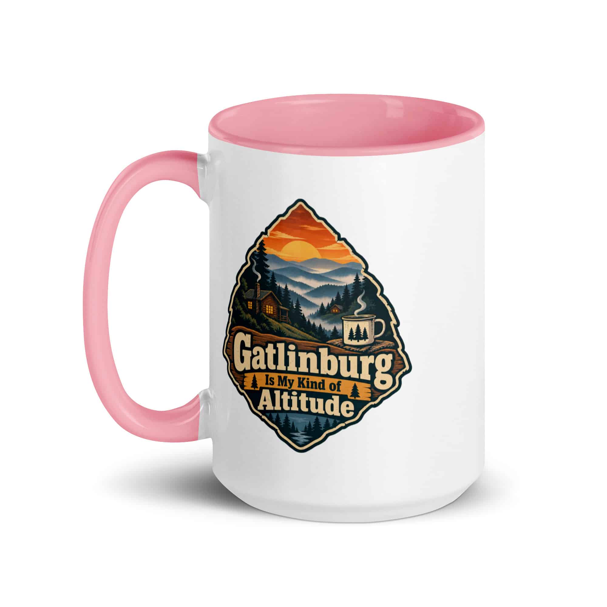Gatlinburg and the Smokies Color Inside Coffee Mug: Gatlinburg Is My Kind of Altitude, Scenic Shield Badge