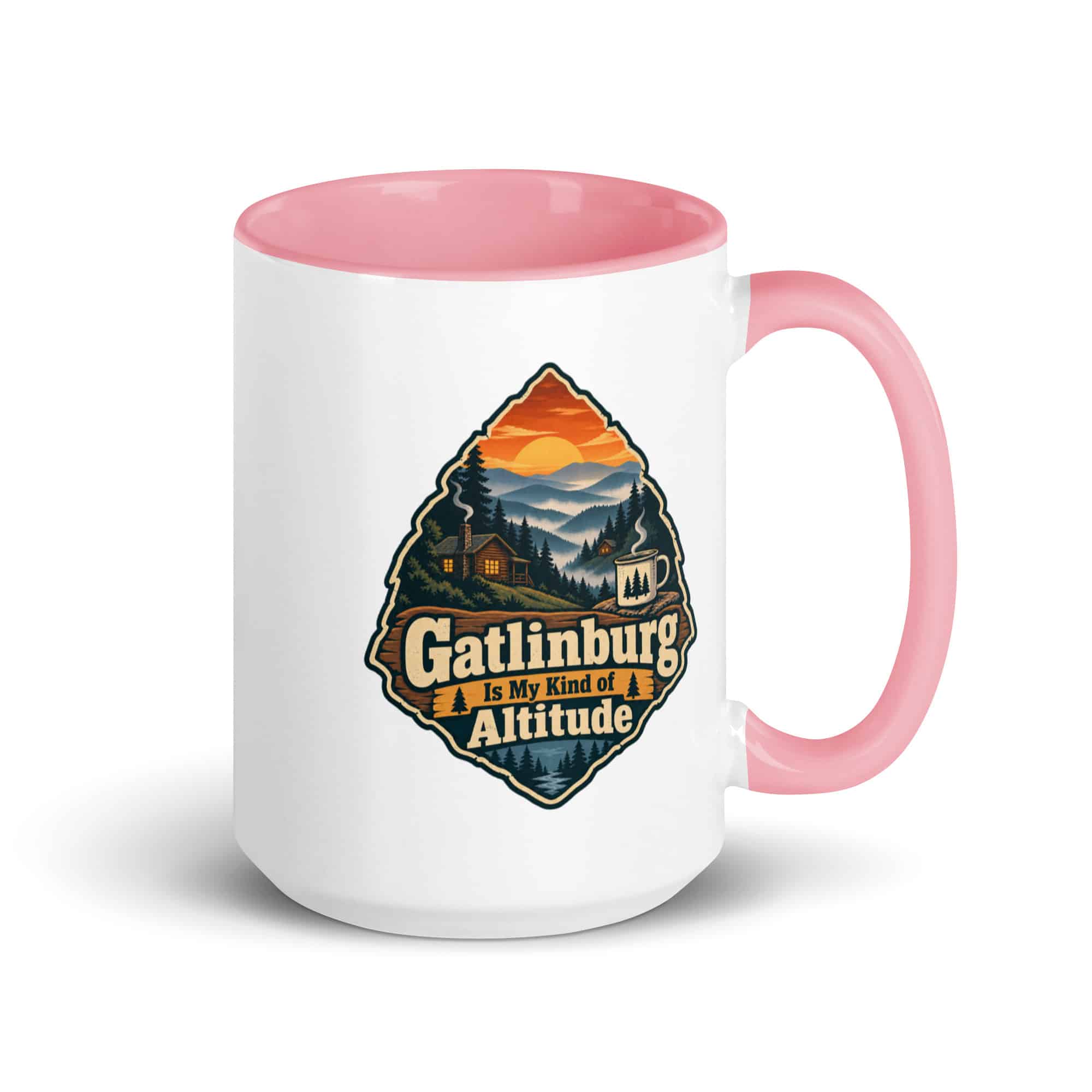 Gatlinburg and the Smokies Color Inside Coffee Mug: Gatlinburg Is My Kind of Altitude, Scenic Shield Badge