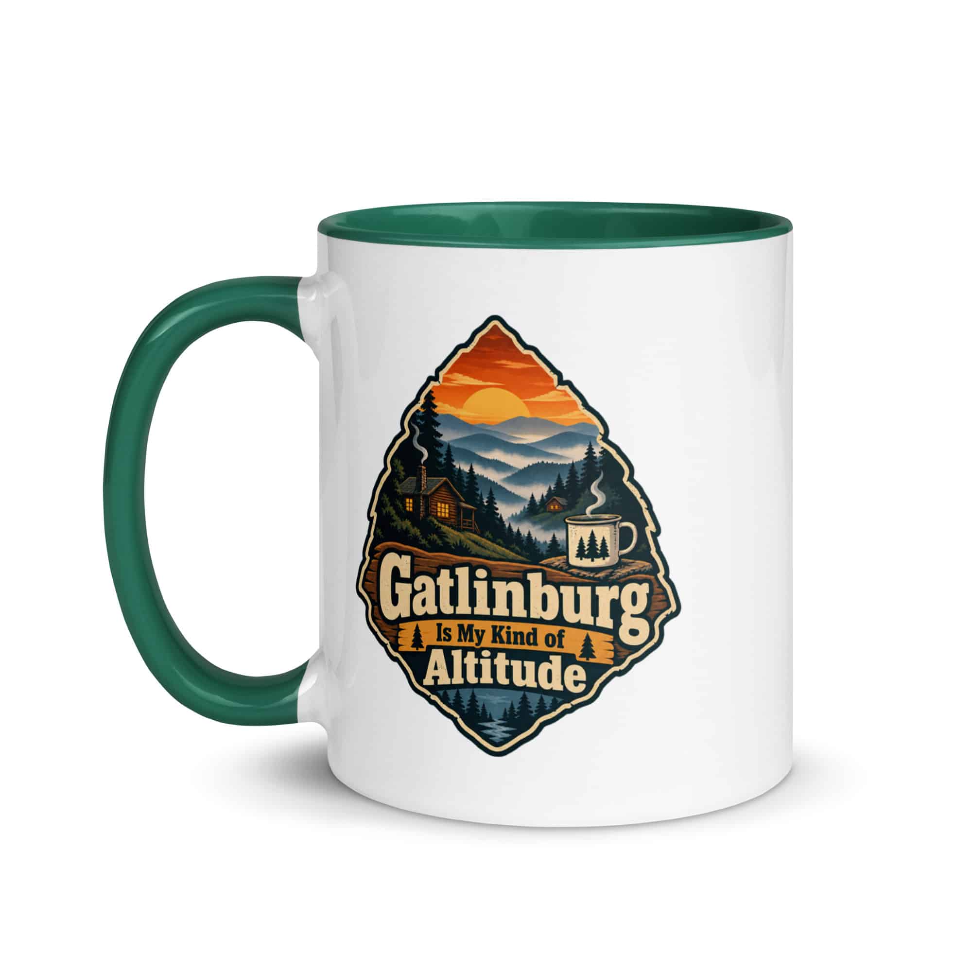 Gatlinburg and the Smokies Color Inside Coffee Mug: Gatlinburg Is My Kind of Altitude, Scenic Shield Badge