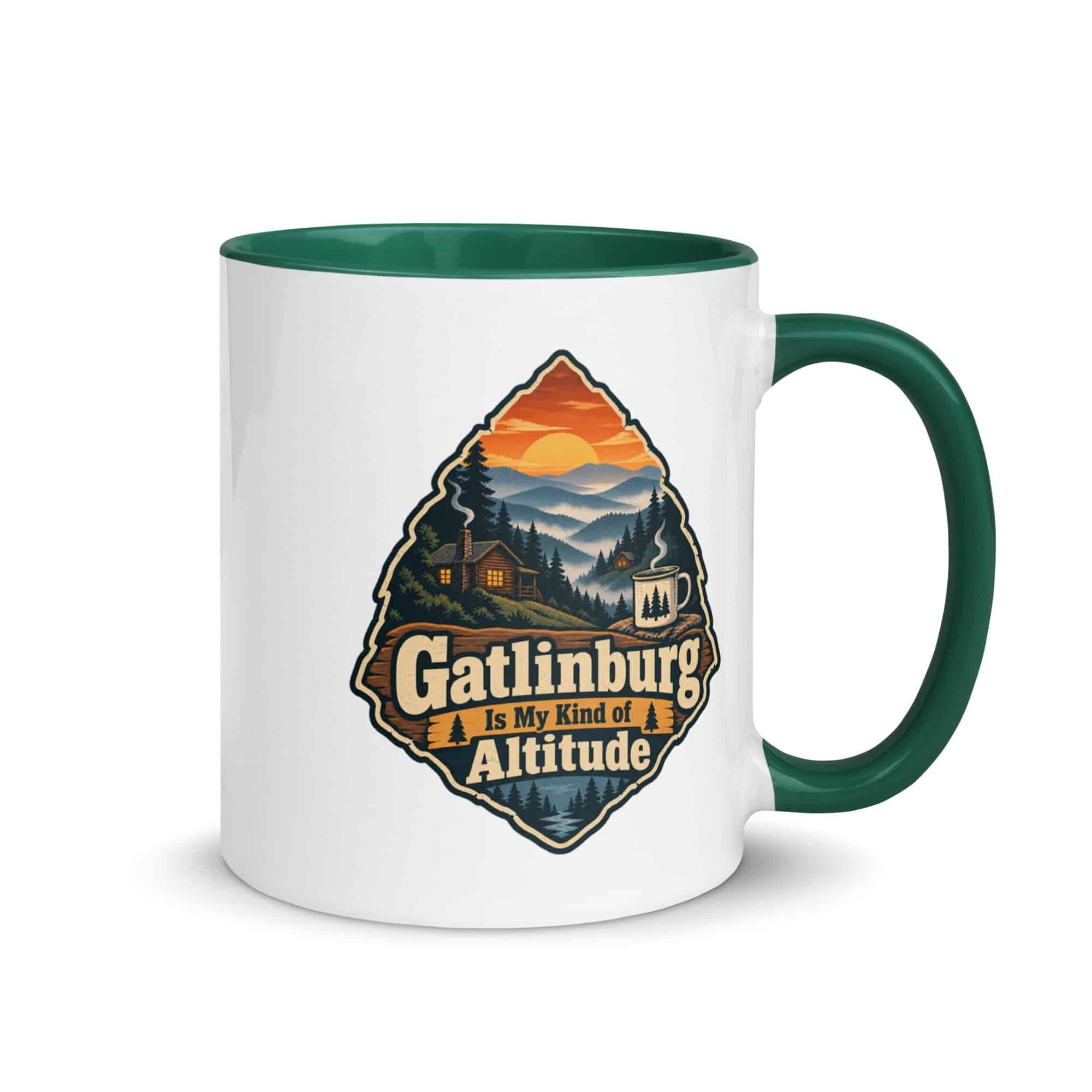 Gatlinburg and the Smokies Color Inside Coffee Mug: Gatlinburg Is My Kind of Altitude, Scenic Shield Badge