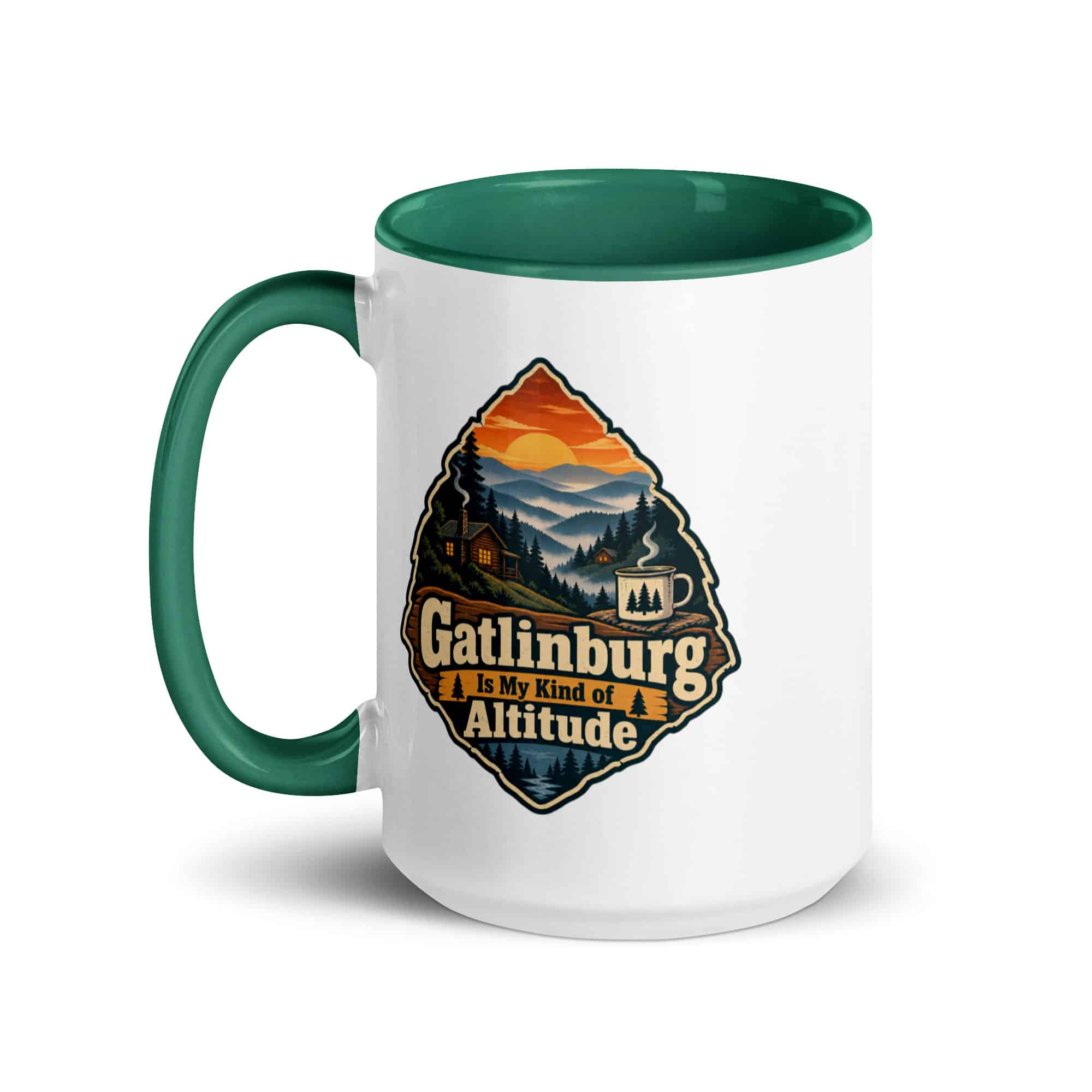 Gatlinburg and the Smokies Color Inside Coffee Mug: Gatlinburg Is My Kind of Altitude, Scenic Shield Badge