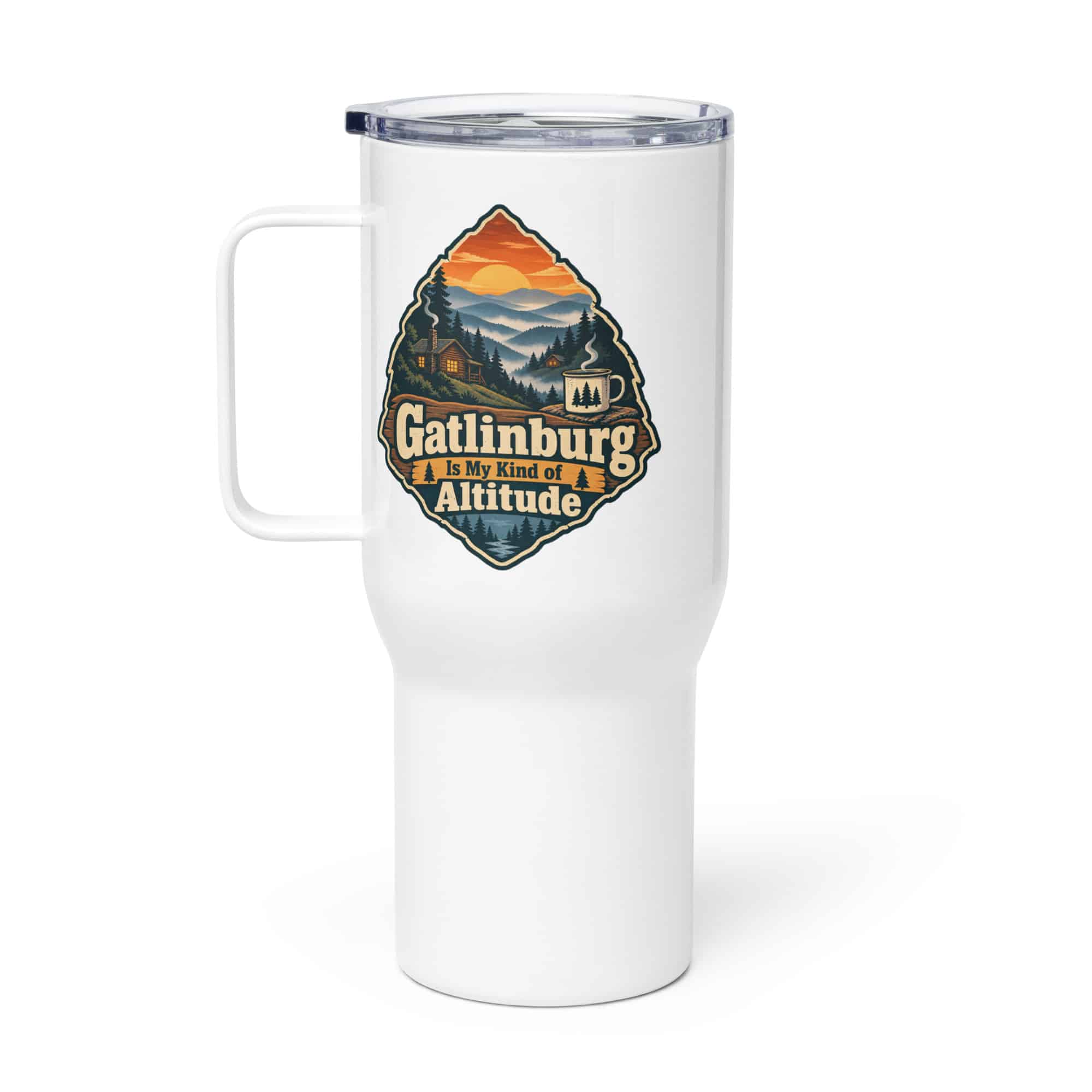 Gatlinburg and the Smokies Travel Mug: Gatlinburg Is My Kind of Altitude, Scenic Shield Badge
