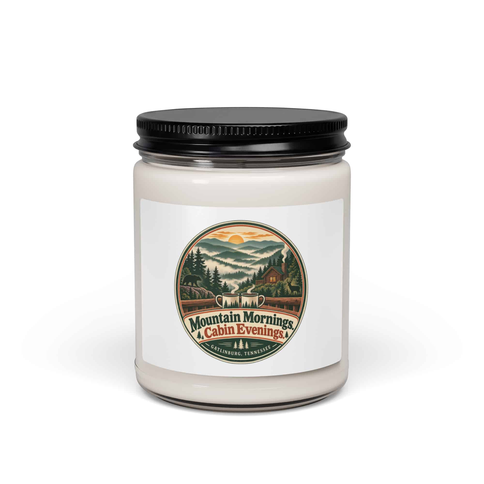 Gatlinburg and the Smokies Soy Wax Candle: Mountain Mornings. Cabin Evenings, Vintage Round Badge