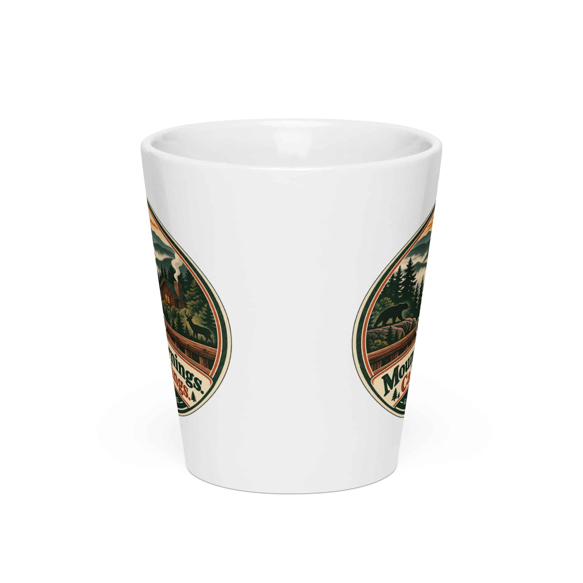 Gatlinburg and the Smokies Latte Mug: Mountain Mornings. Cabin Evenings, Vintage Round Badge