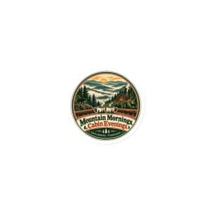 Gatlinburg and the Smokies Die-Cut Magnet: Mountain Mornings. Cabin Evenings, Vintage Round Badge - 3″×3″ - Main