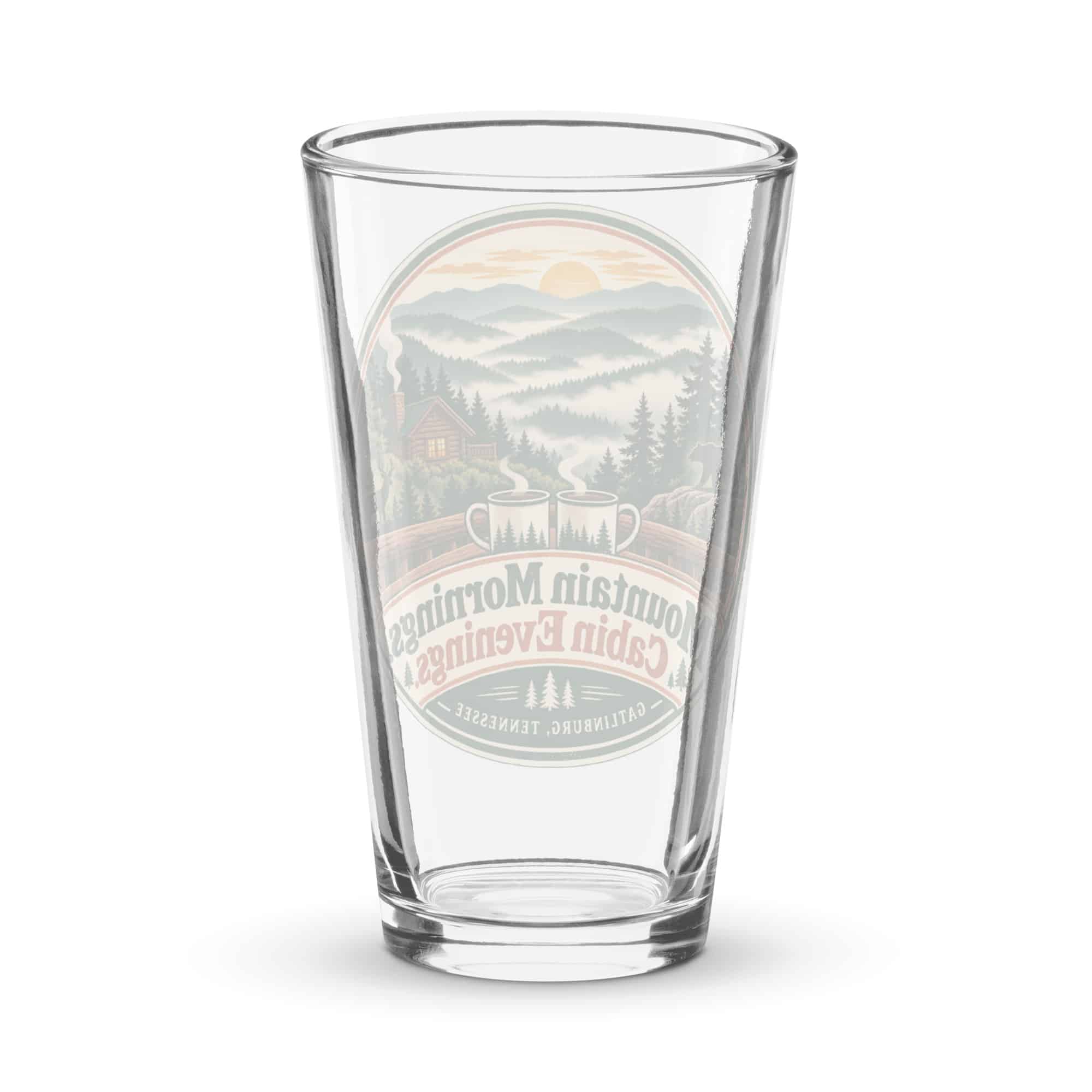 Gatlinburg and the Smokies Pint Glass: Mountain Mornings. Cabin Evenings, Vintage Round Badge